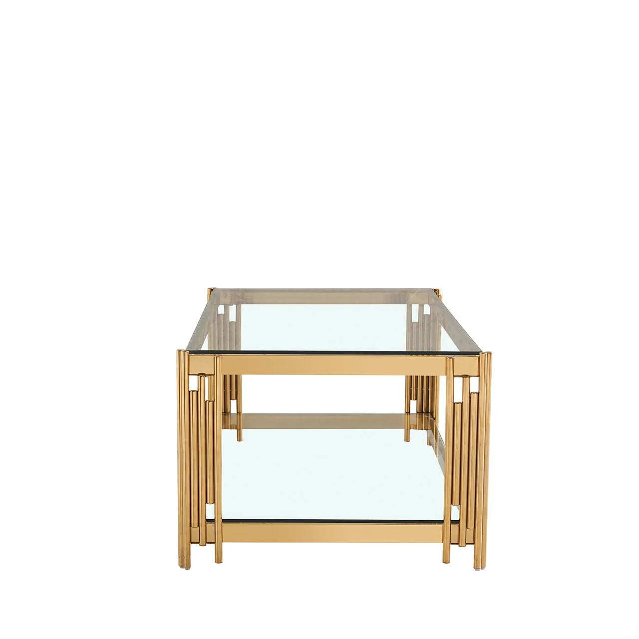 Cohen Gold Metal Tubes & Clear Glass Coffee Table