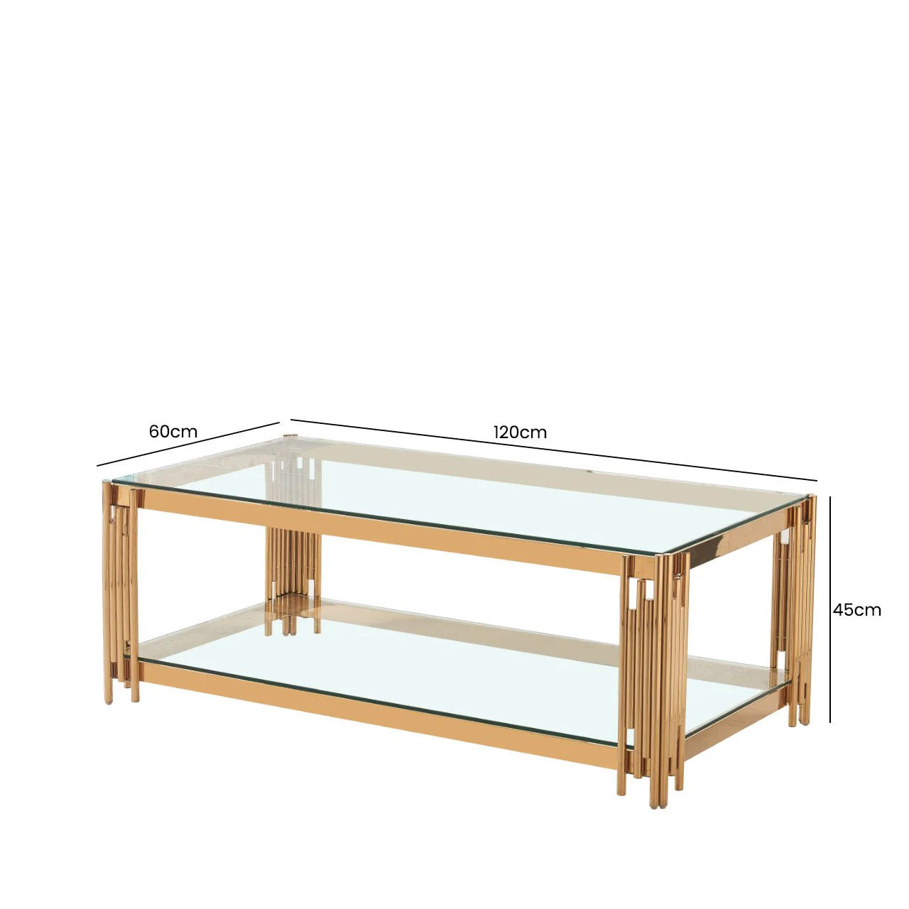 Cohen Gold Metal Tubes & Clear Glass Coffee Table