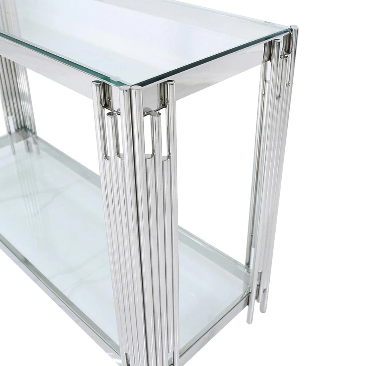 Cohen Steel Tubes and Clear Glass Console Table Chrome