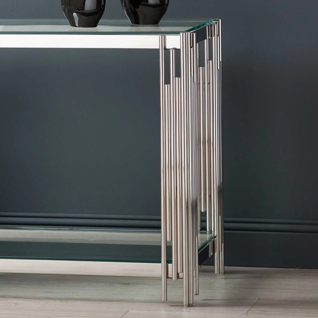 Cohen Steel Tubes and Clear Glass Console Table Chrome