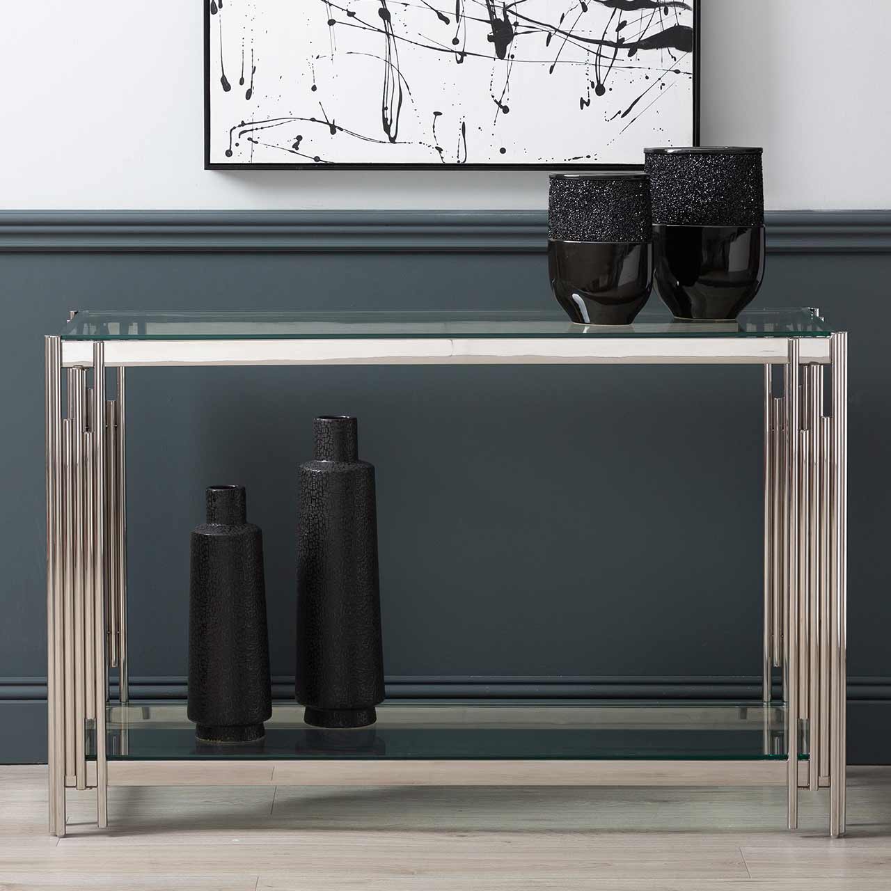 Cohen Steel Tubes and Clear Glass Console Table Chrome