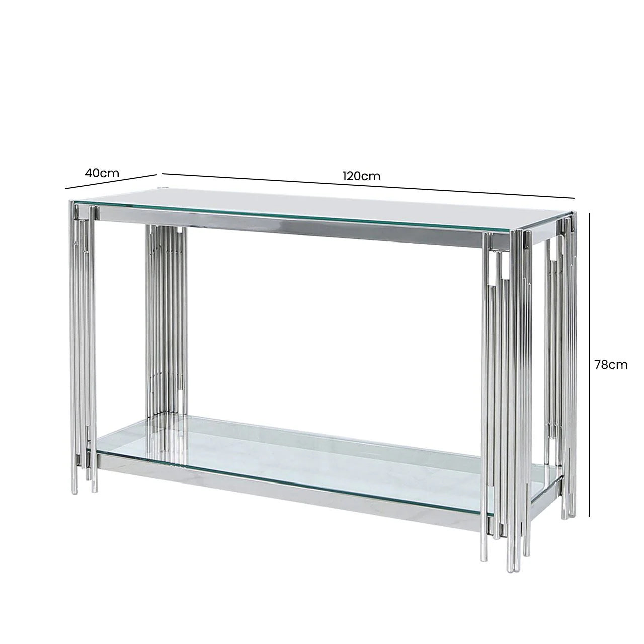 Cohen Steel Tubes and Clear Glass Console Table Chrome