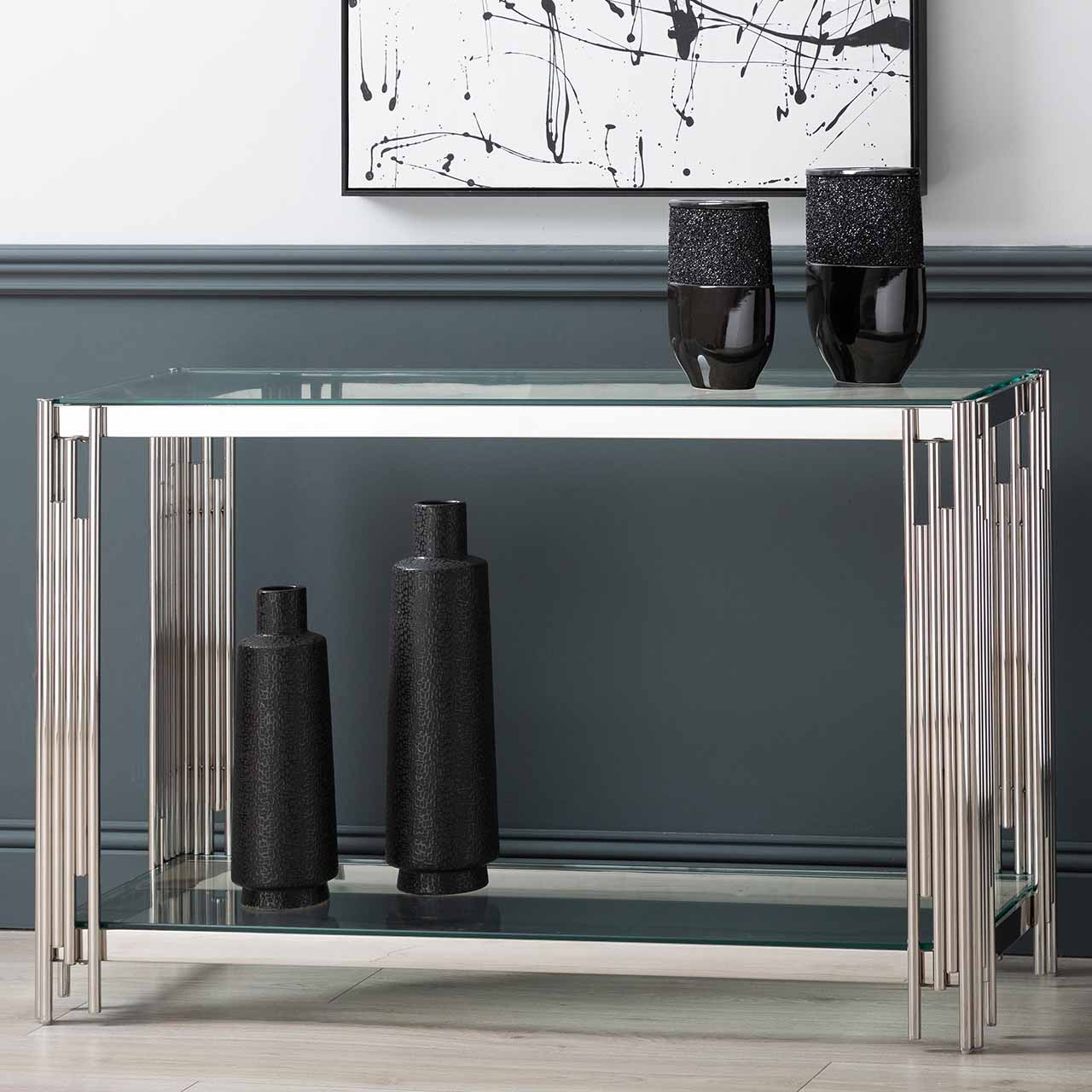 Cohen Steel Tubes and Clear Glass Console Table Chrome