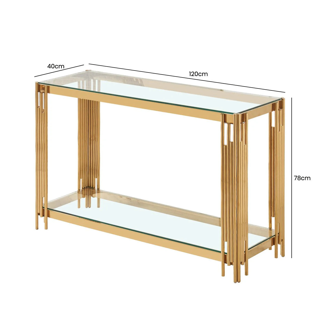 Cohen Gold Metal Tubes & Clear Glass Gold Console Table