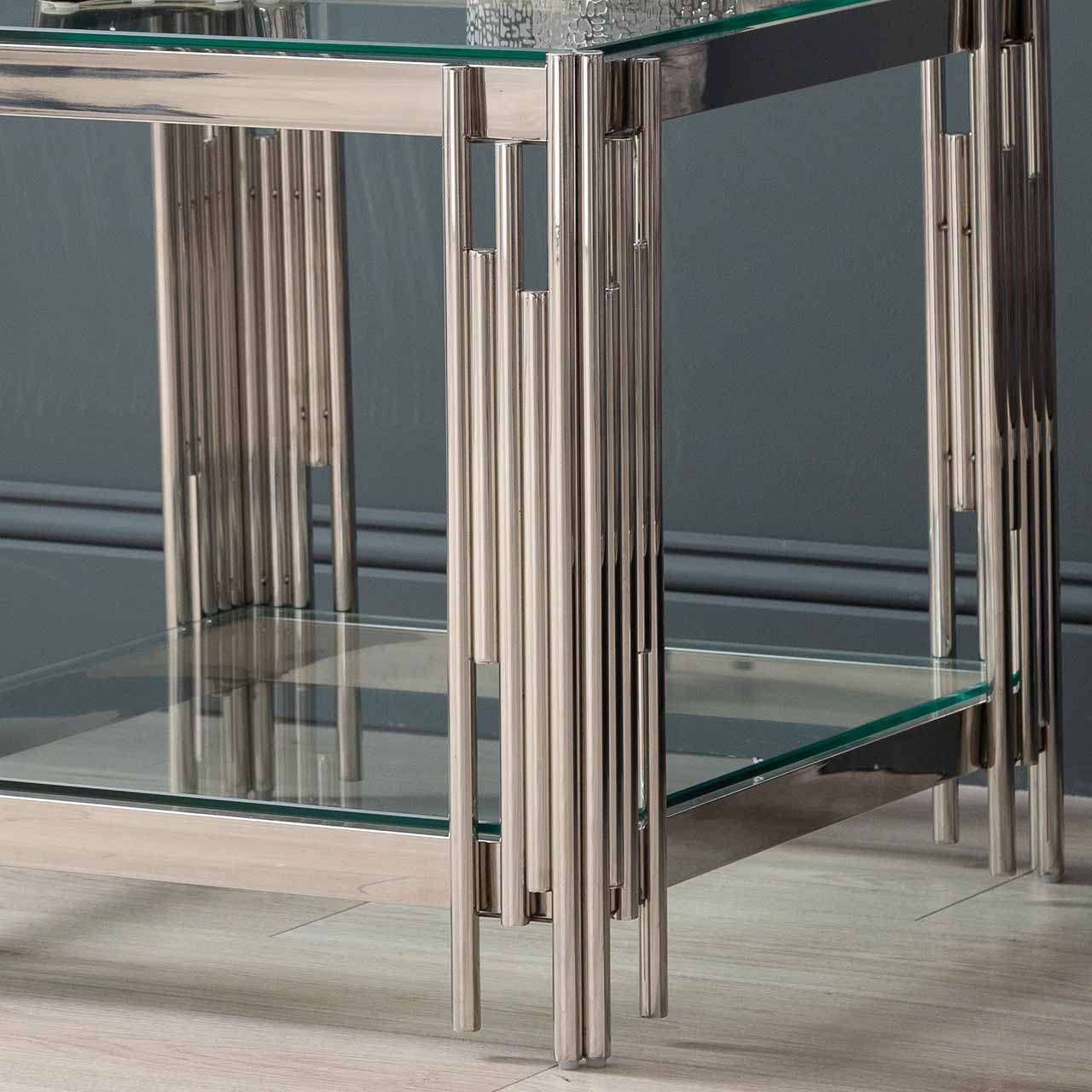 Cohen Steel Tubes and Clear Glass Side Table Chrome