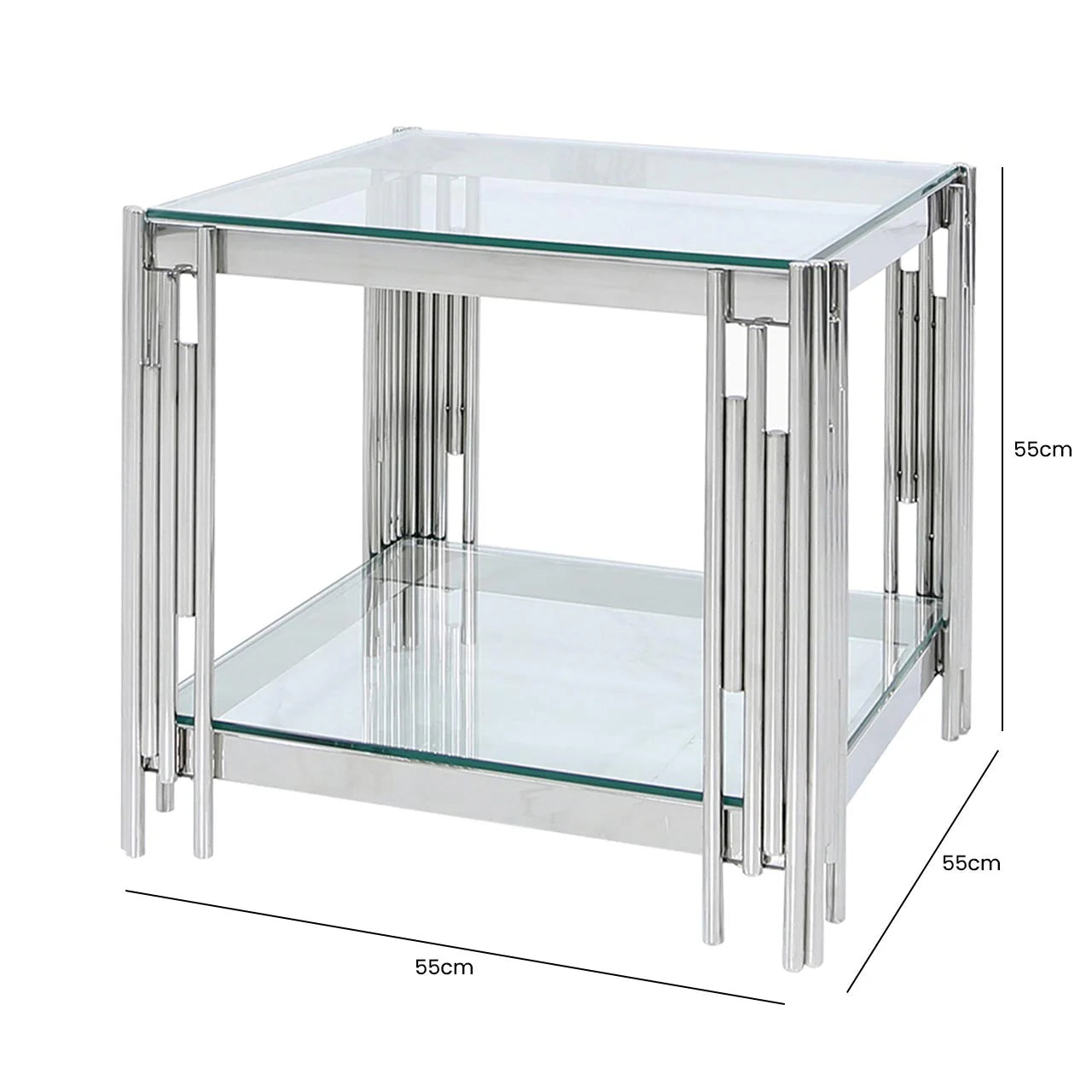 Cohen Steel Tubes and Clear Glass Side Table Chrome