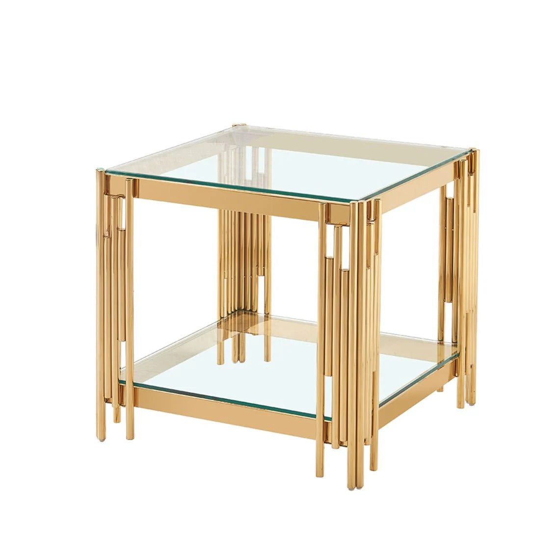 Cohen Gold Metal Tubes & Clear Glass Side End Table