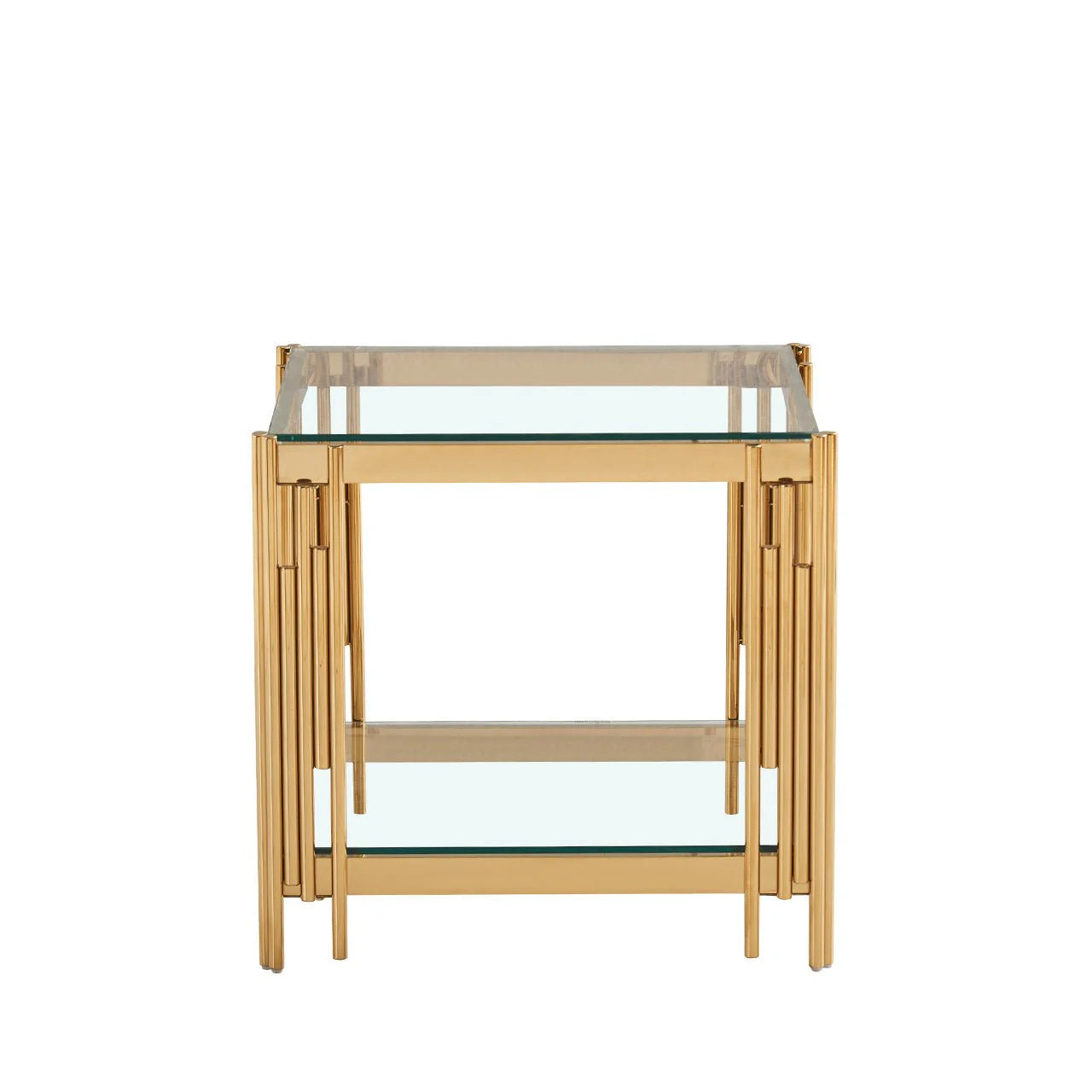 Cohen Gold Metal Tubes & Clear Glass Side End Table