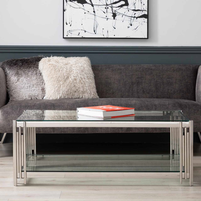 Cohen Steel Tubes and Clear Glass Coffee Table Chrome