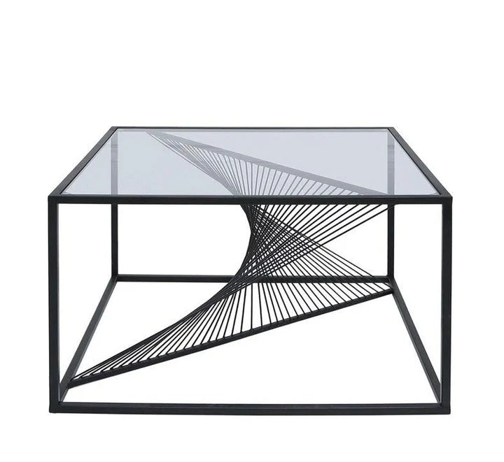 Luna Black Metal Twist Glass Topped Luxury Coffee Table