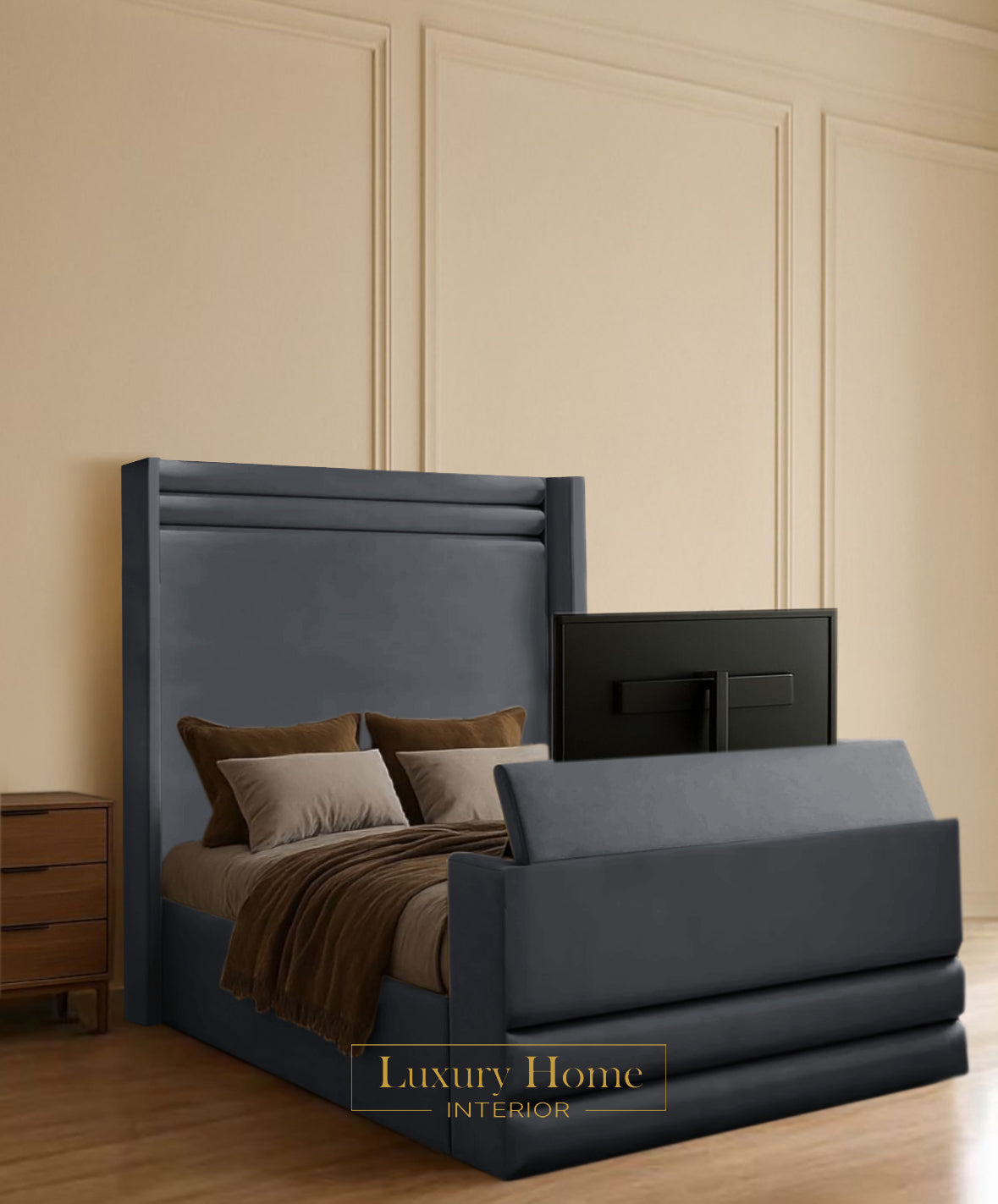 The Bespoke Daisy Upholstered Soft Velvet Line Tv Bespoke Bed Frame- Fully Customisable with Storage Options- Luxe Tv Range