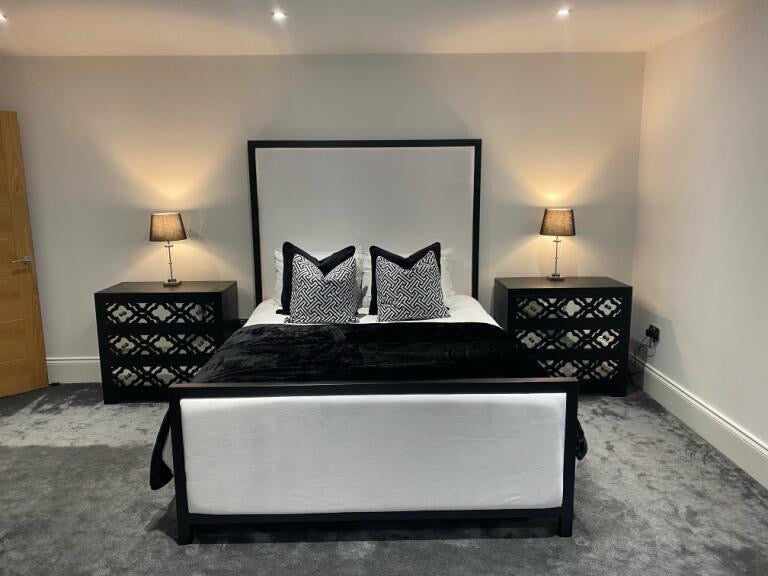 The Bespoke Royal Monochrome Bed With Black Metal Surround- Black & Cream Fully Customisable with Storage Options- Washington Black Border Range