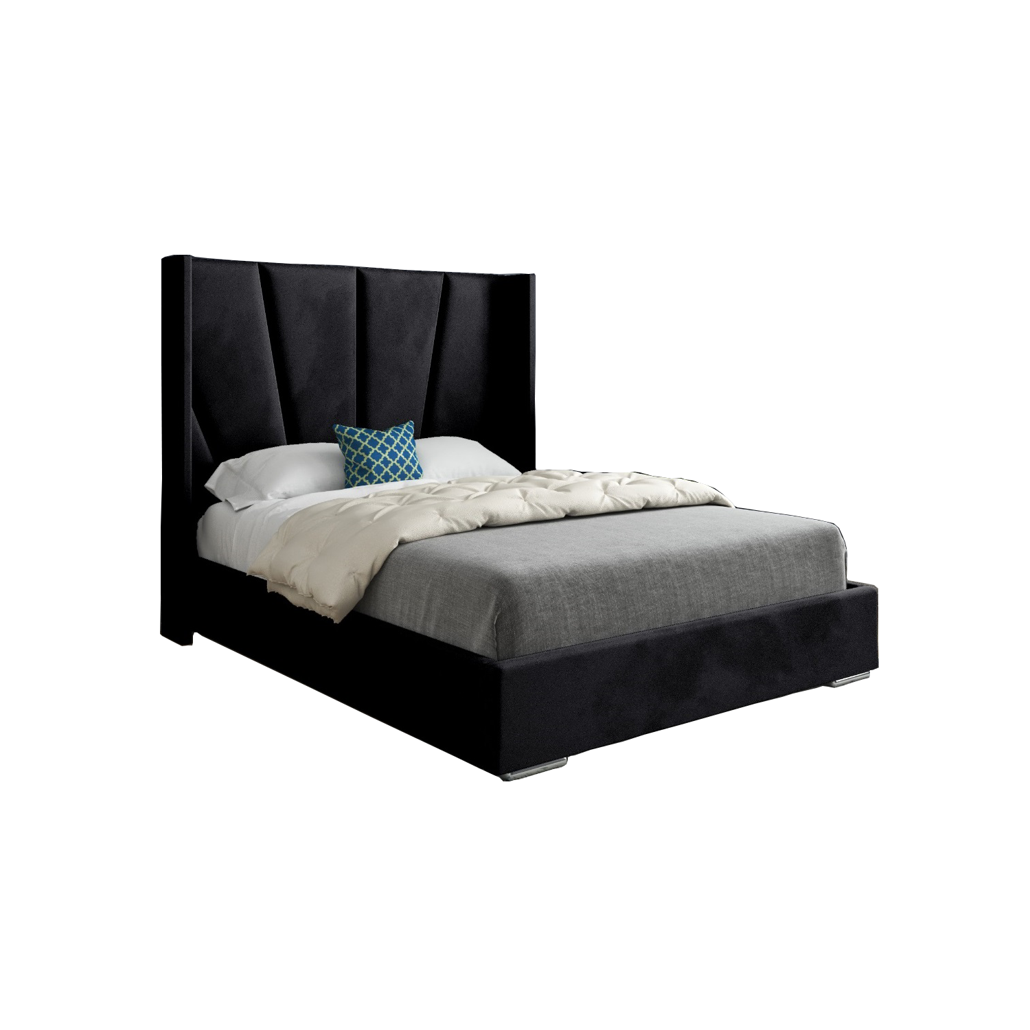 Bridgwater Wide Curved Winged Upholstered Soft Velvet Bed Frame