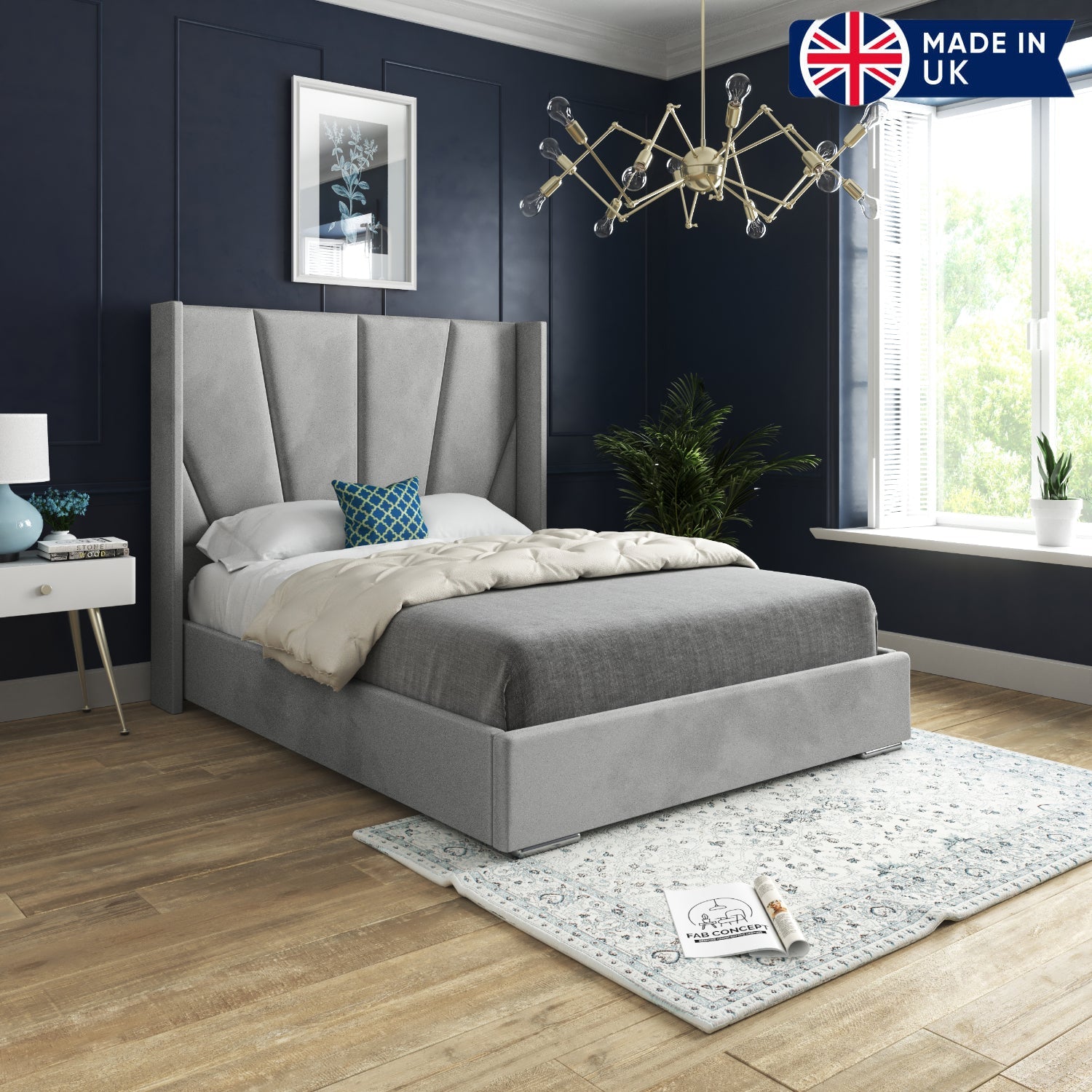 Bridgwater Wide Curved Winged Upholstered Soft Velvet Bed Frame