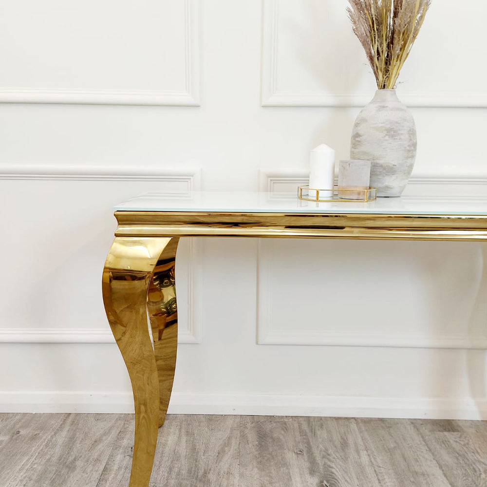 Louis Console Table Gold with Glass Top