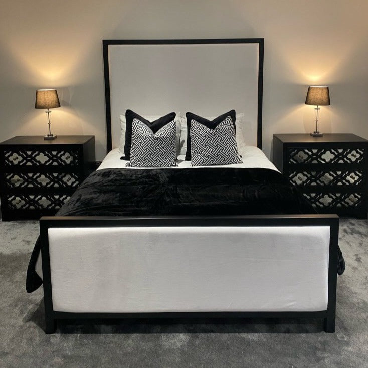 The Bespoke Royal Monochrome Bed With Black Metal Surround- Black & Cream Fully Customisable with Storage Options- Washington Black Border Range