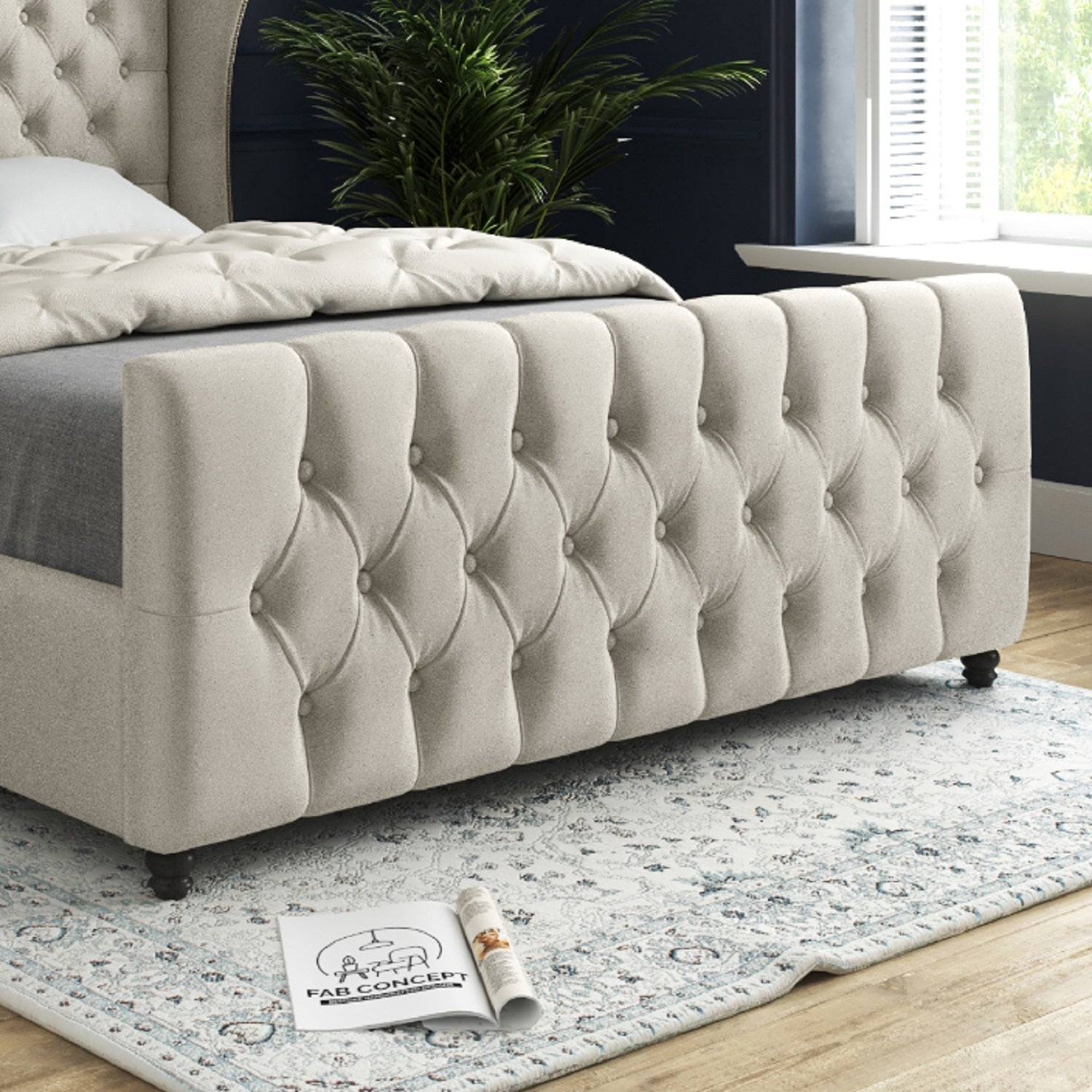 Kaissar Straight Curved Top Upholstered Soft Velvet Bed Frame