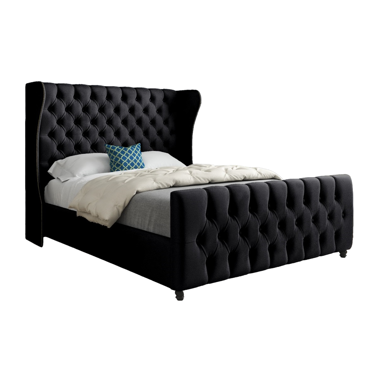 Kaissar Straight Curved Top Upholstered Soft Velvet Bed Frame