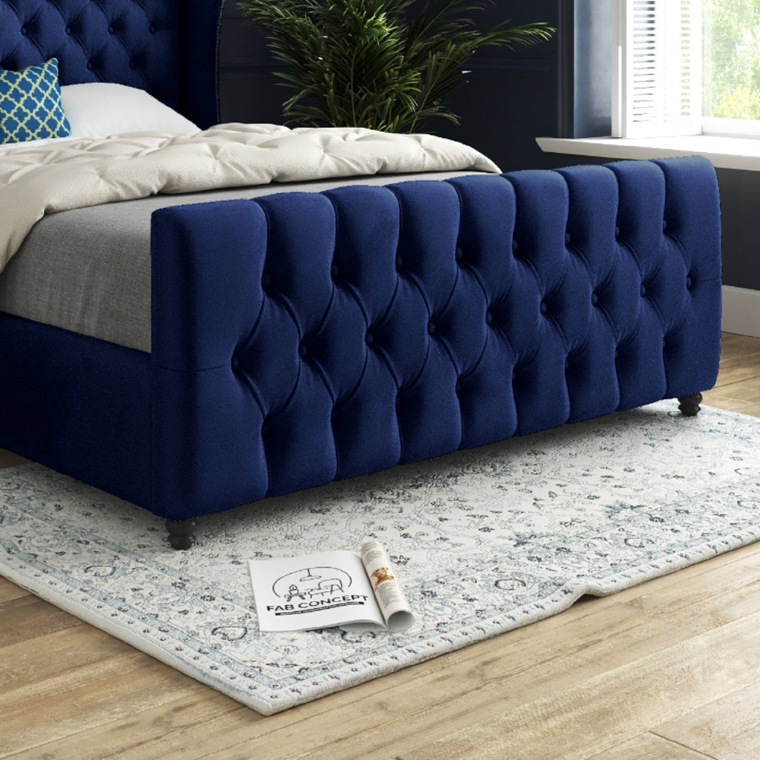 Kaissar Straight Curved Top Upholstered Soft Velvet Bed Frame