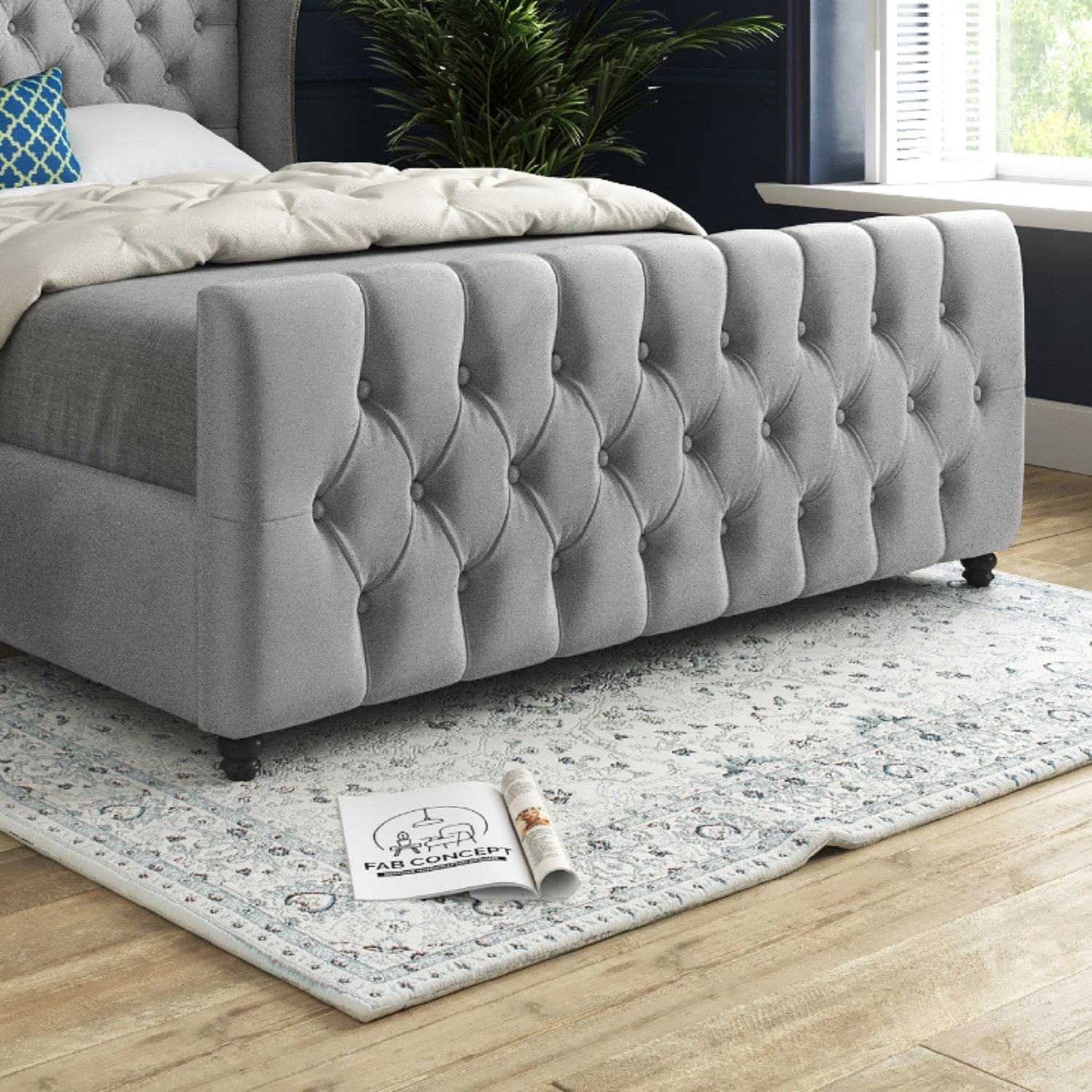 Kaissar Straight Curved Top Upholstered Soft Velvet Bed Frame