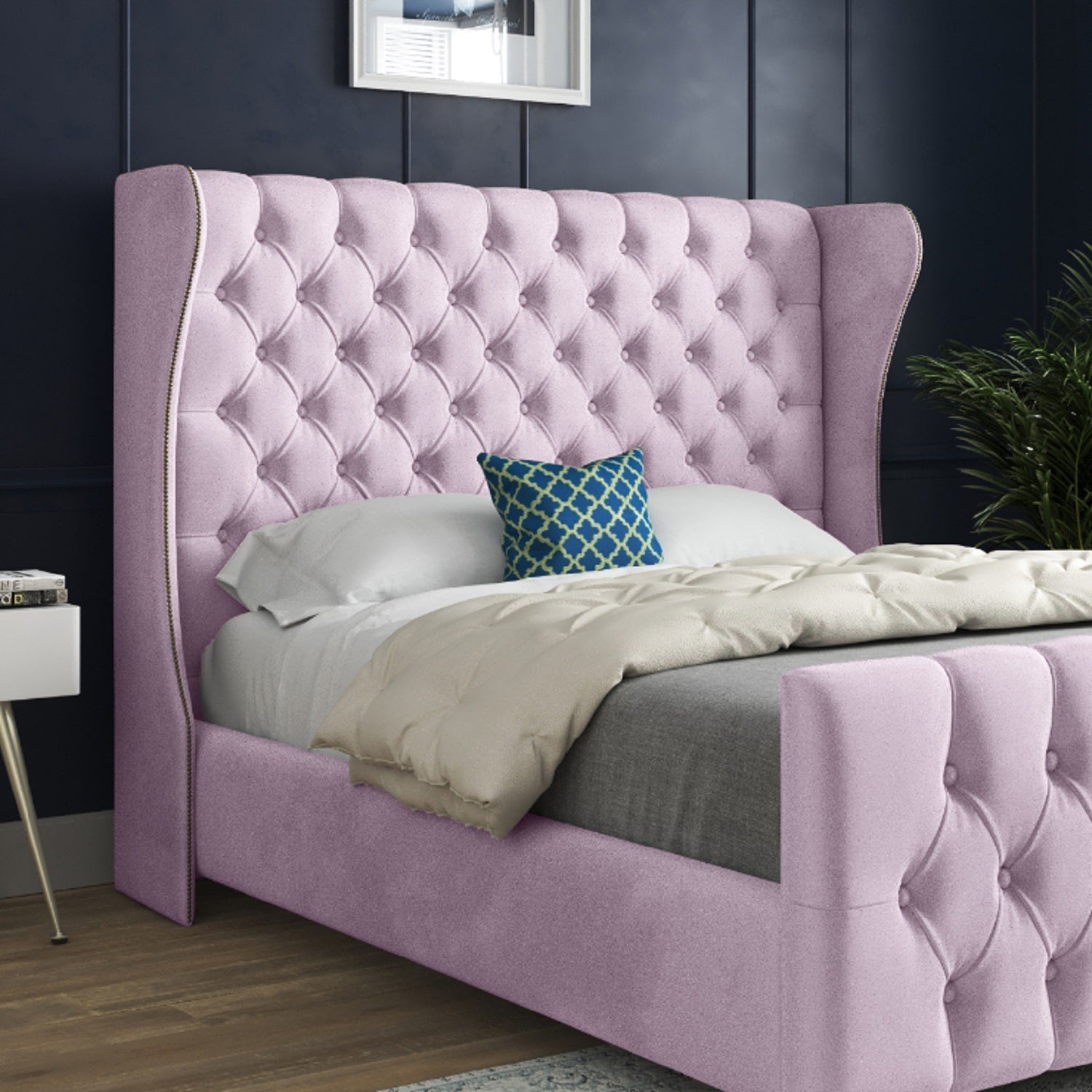 Kaissar Straight Curved Top Upholstered Soft Velvet Bed Frame