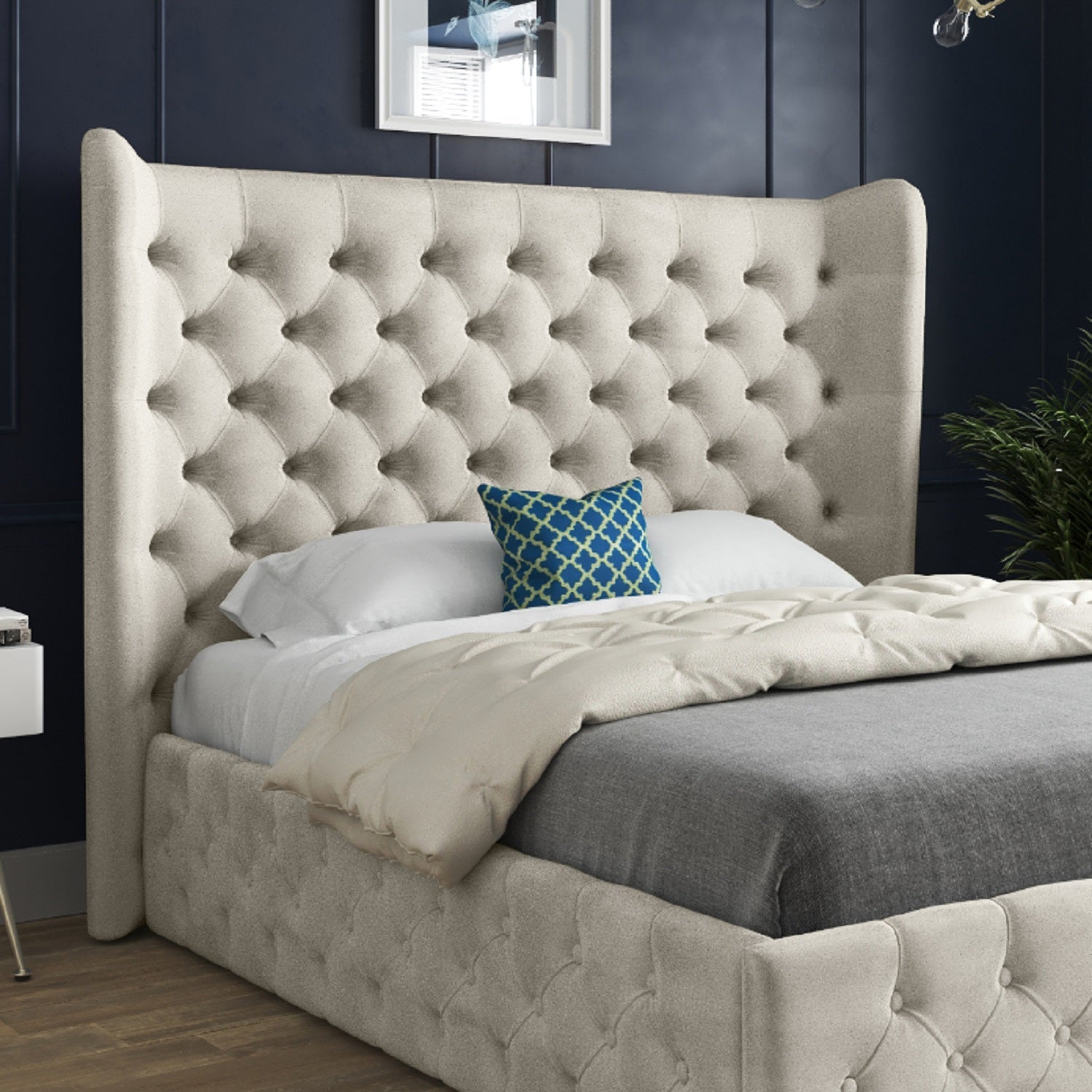 Lynnette Wide Winged Upholstered Soft Velvet Bed Frame