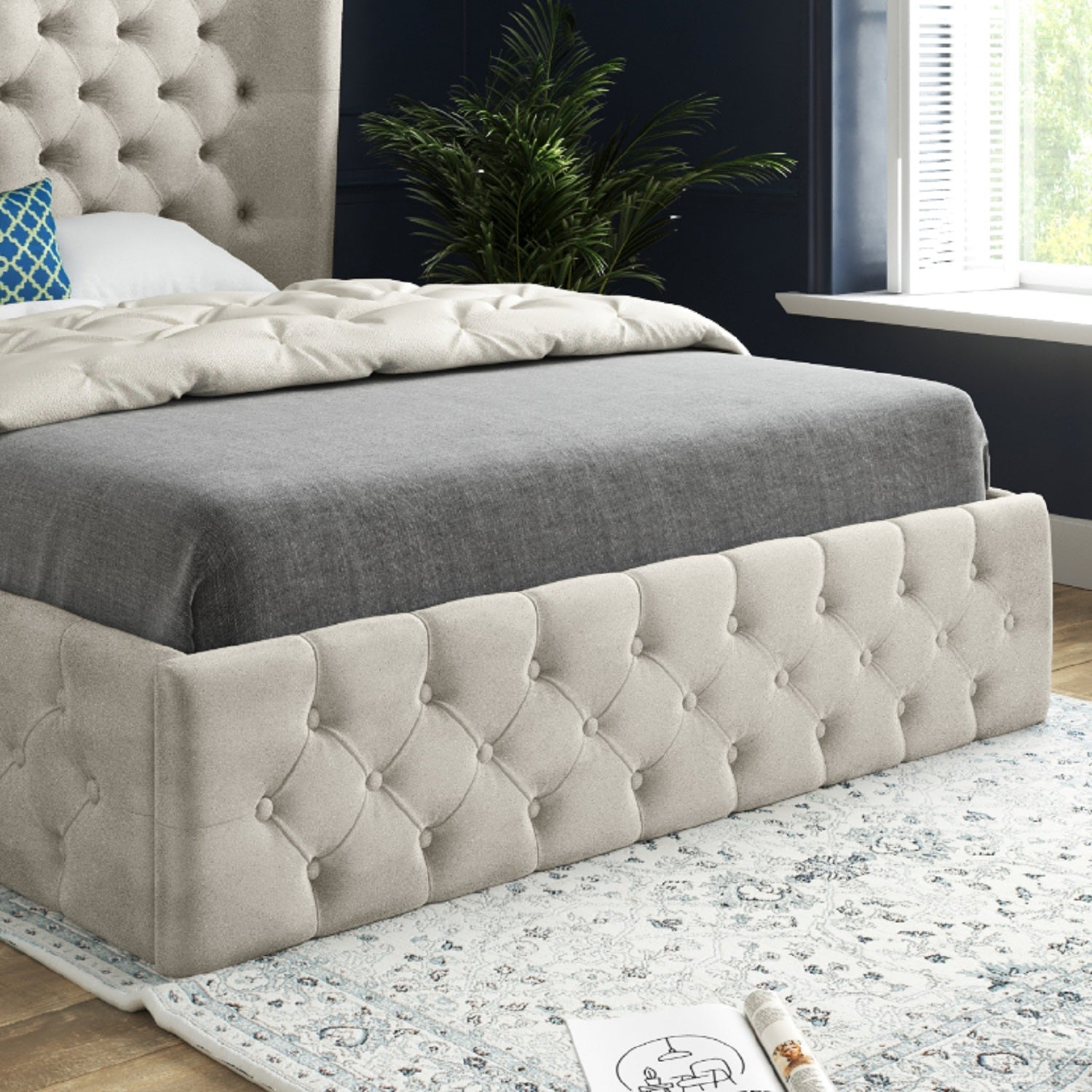 Lynnette Wide Winged Upholstered Soft Velvet Bed Frame