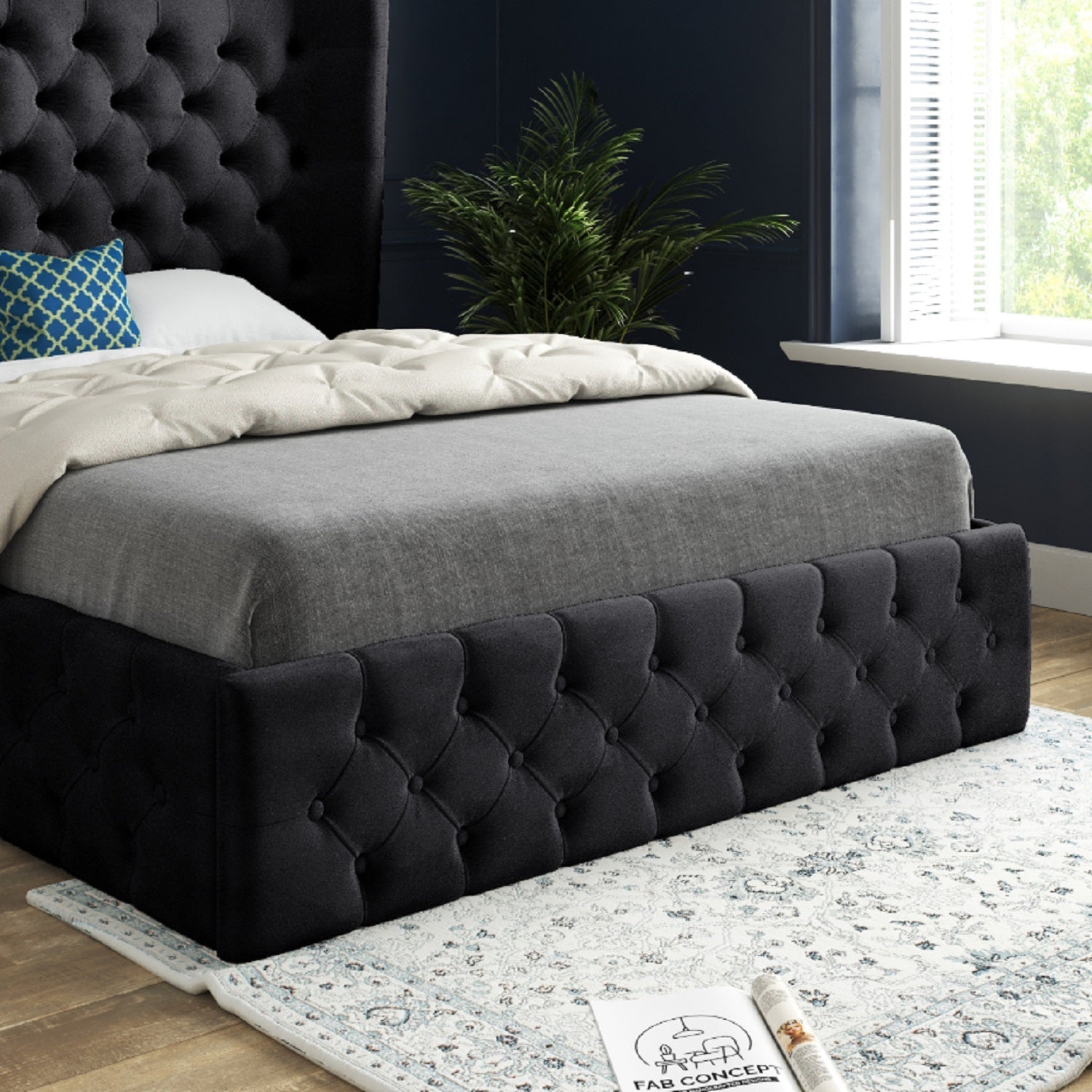 Lynnette Wide Winged Upholstered Soft Velvet Bed Frame