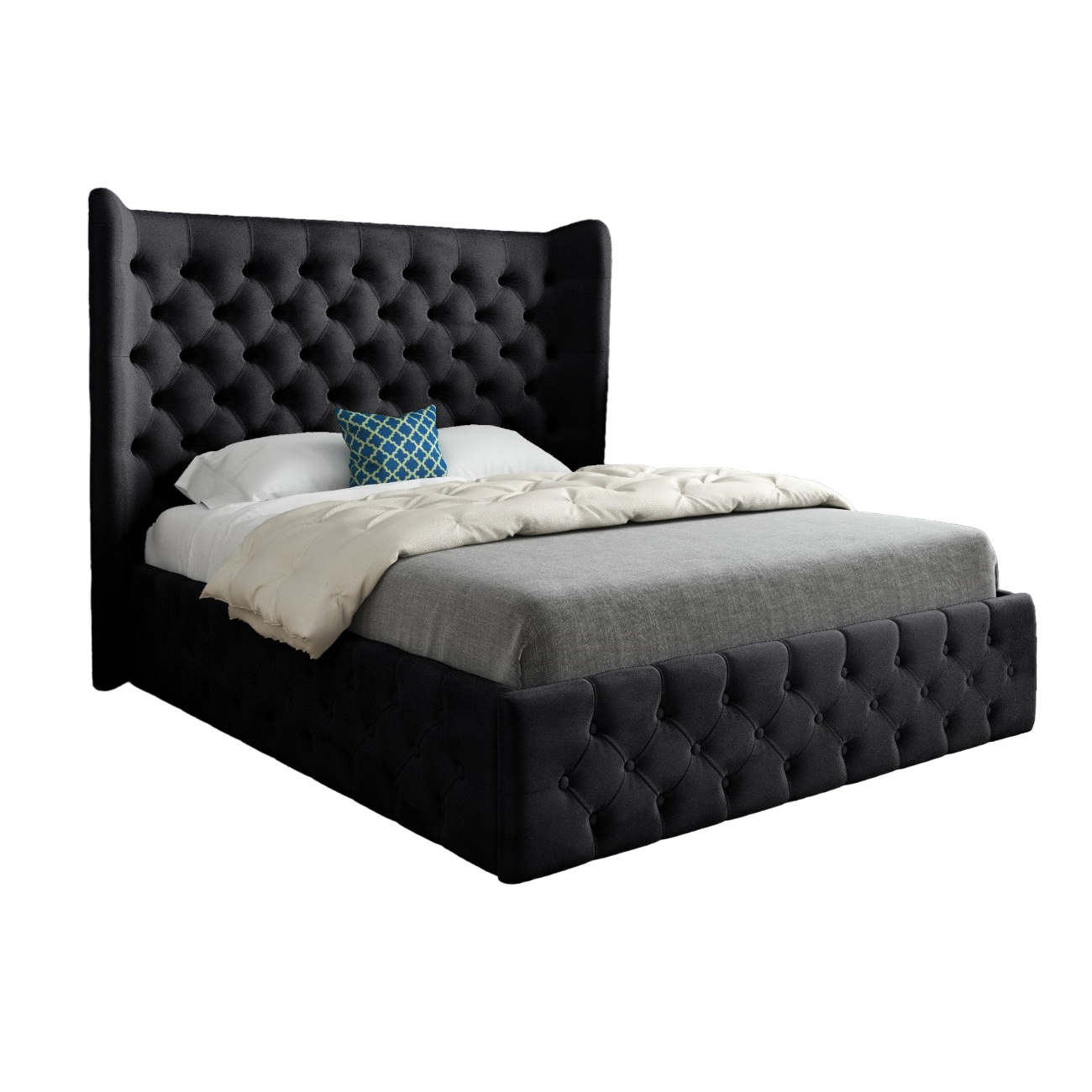 Lynnette Wide Winged Upholstered Soft Velvet Bed Frame