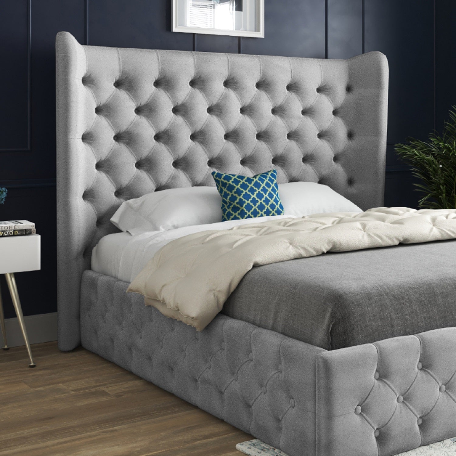 Lynnette Wide Winged Upholstered Soft Velvet Bed Frame