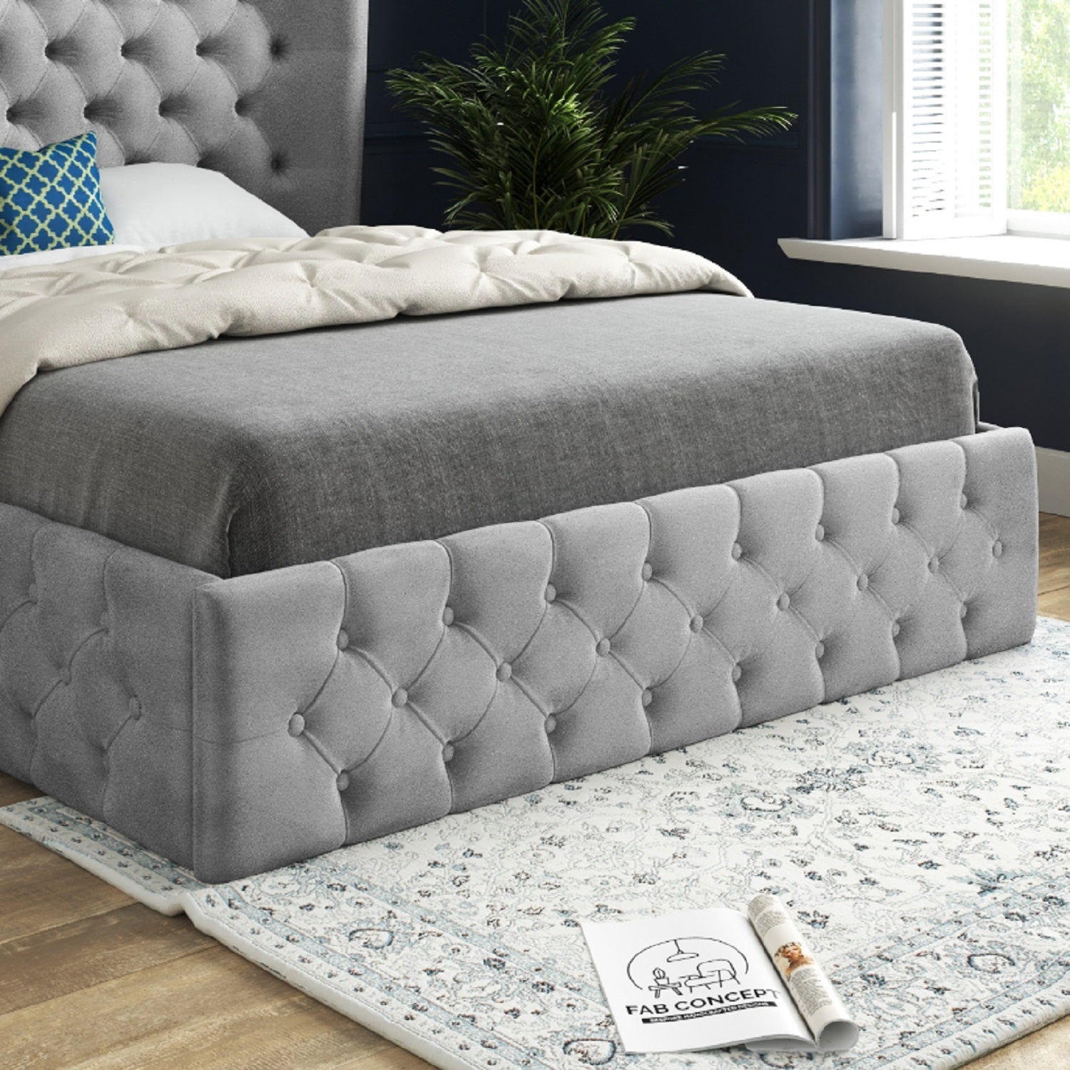 Lynnette Wide Winged Upholstered Soft Velvet Bed Frame