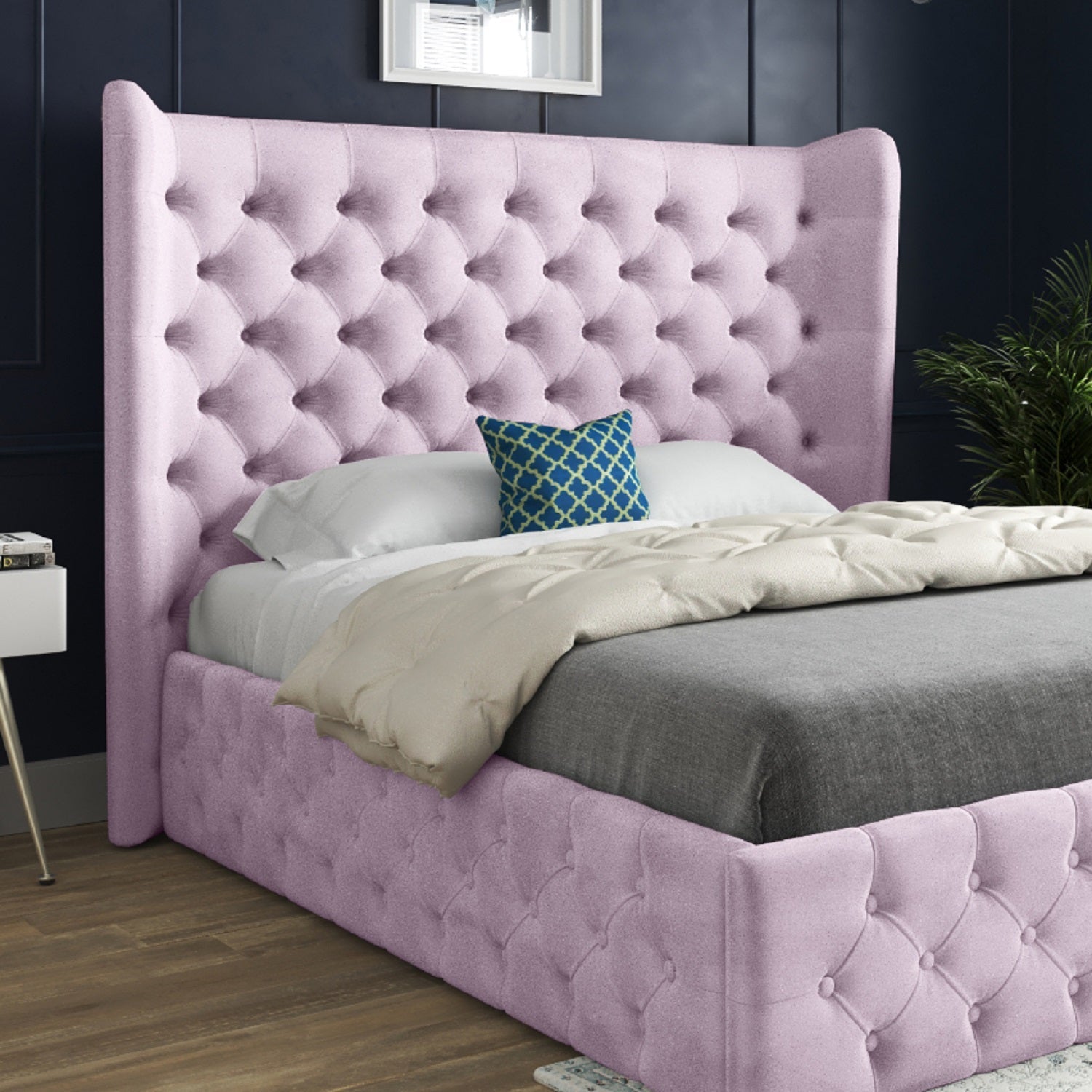 Lynnette Wide Winged Upholstered Soft Velvet Bed Frame