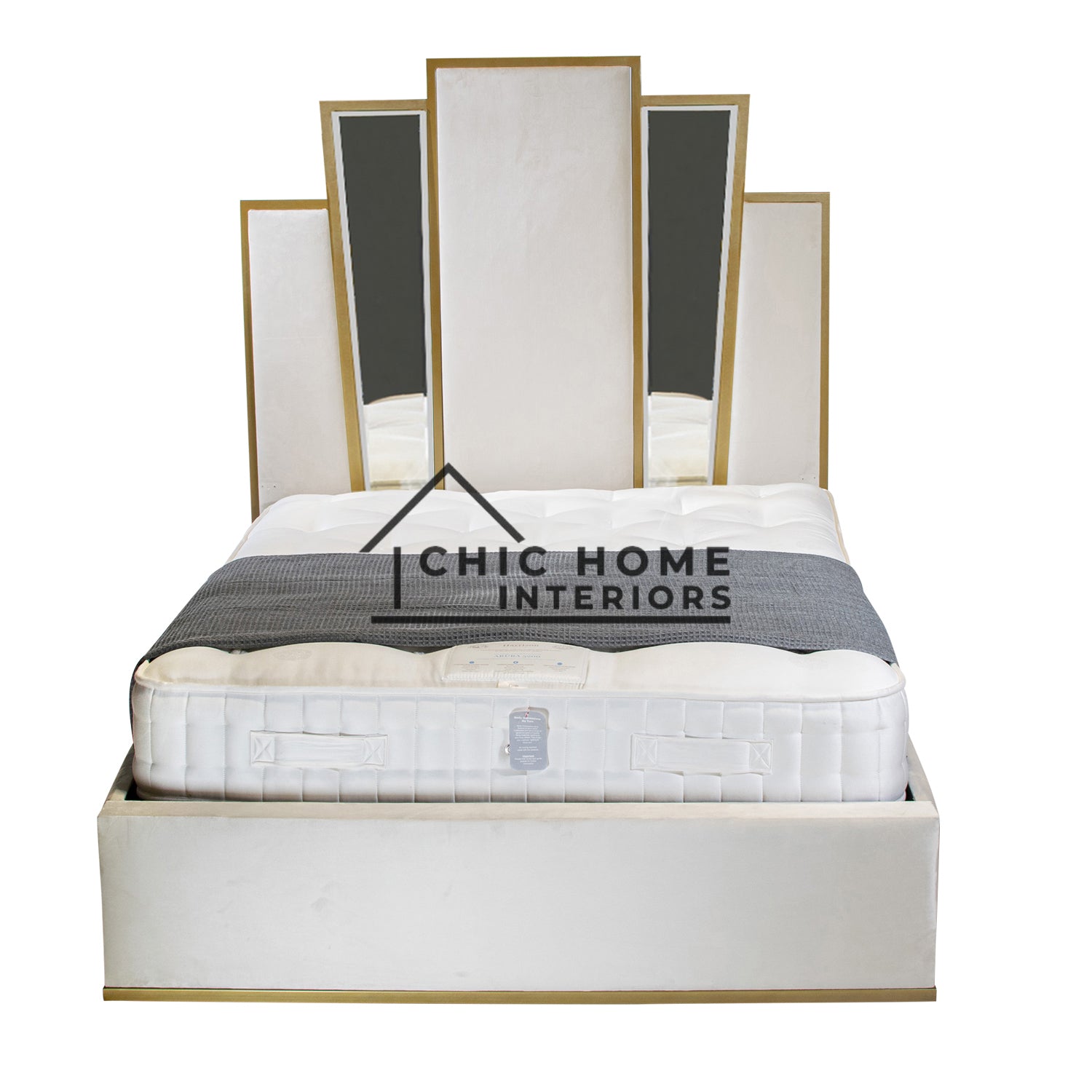 The Bespoke Mary-Kate Bed Gold Mirrored- Fully Customisable with Storage Options- Luxe Metal Range