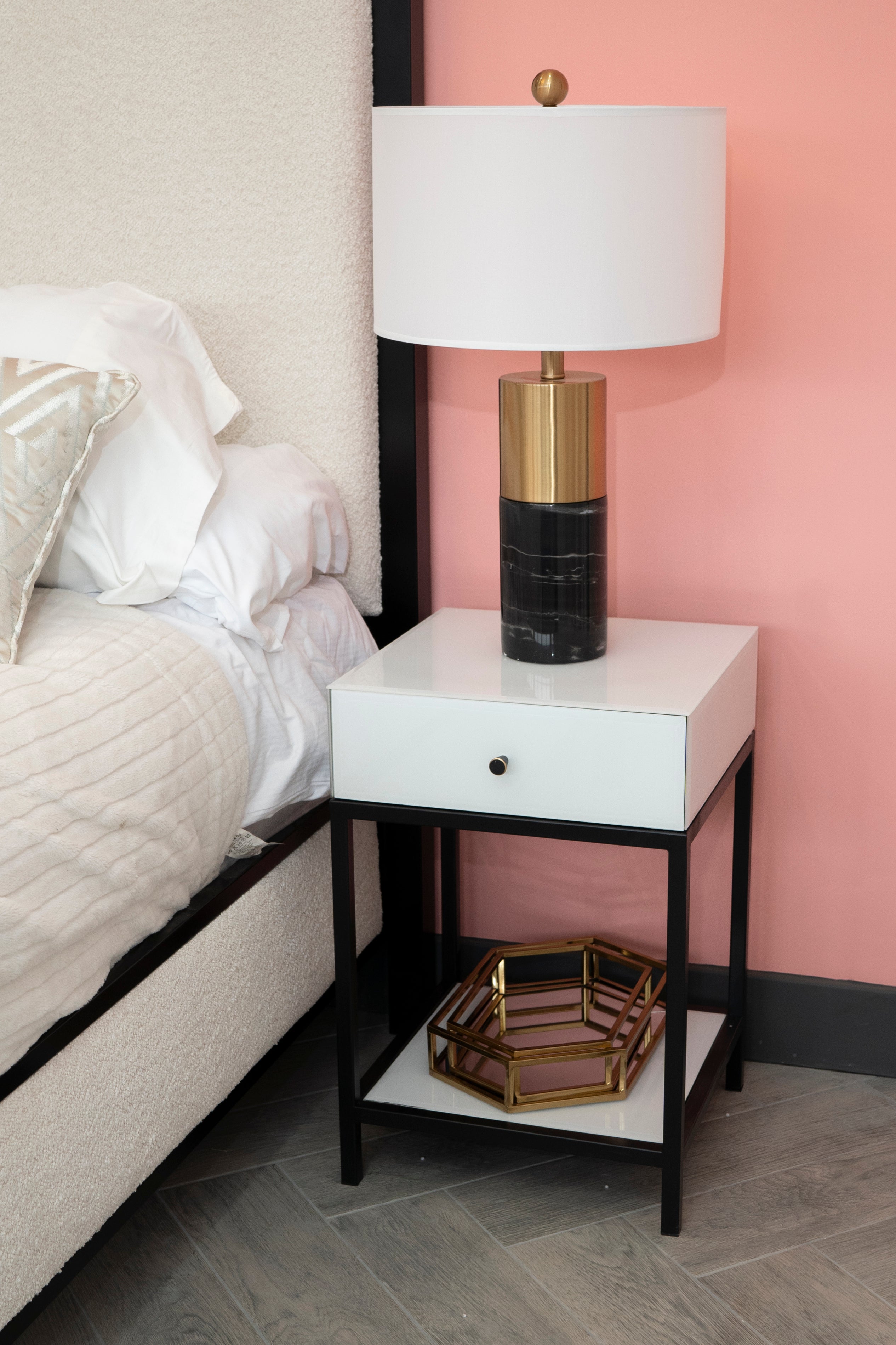 Monochrome White & Black Bedside Table