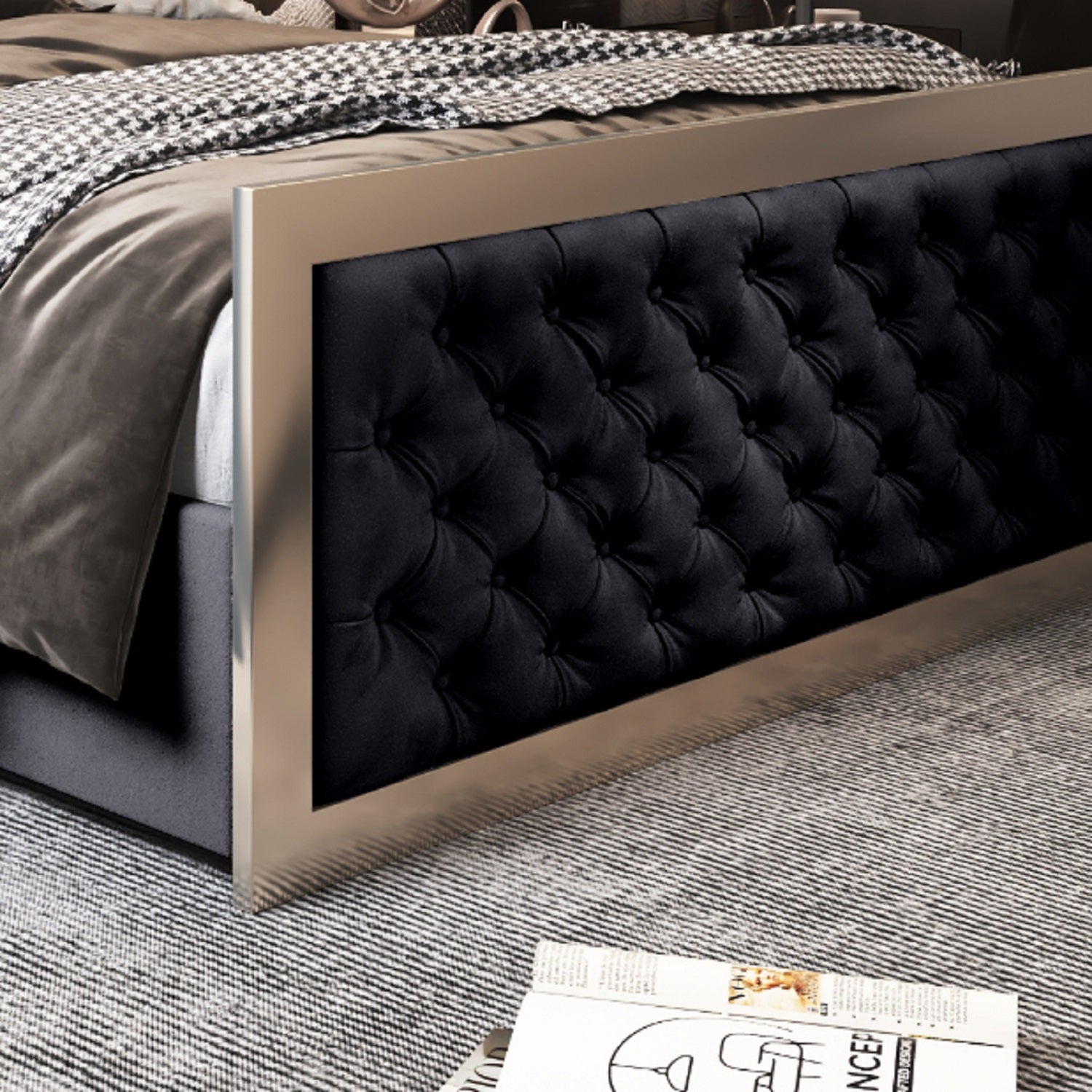 Letisha Upholstered Soft Velvet Metal Bed Frame