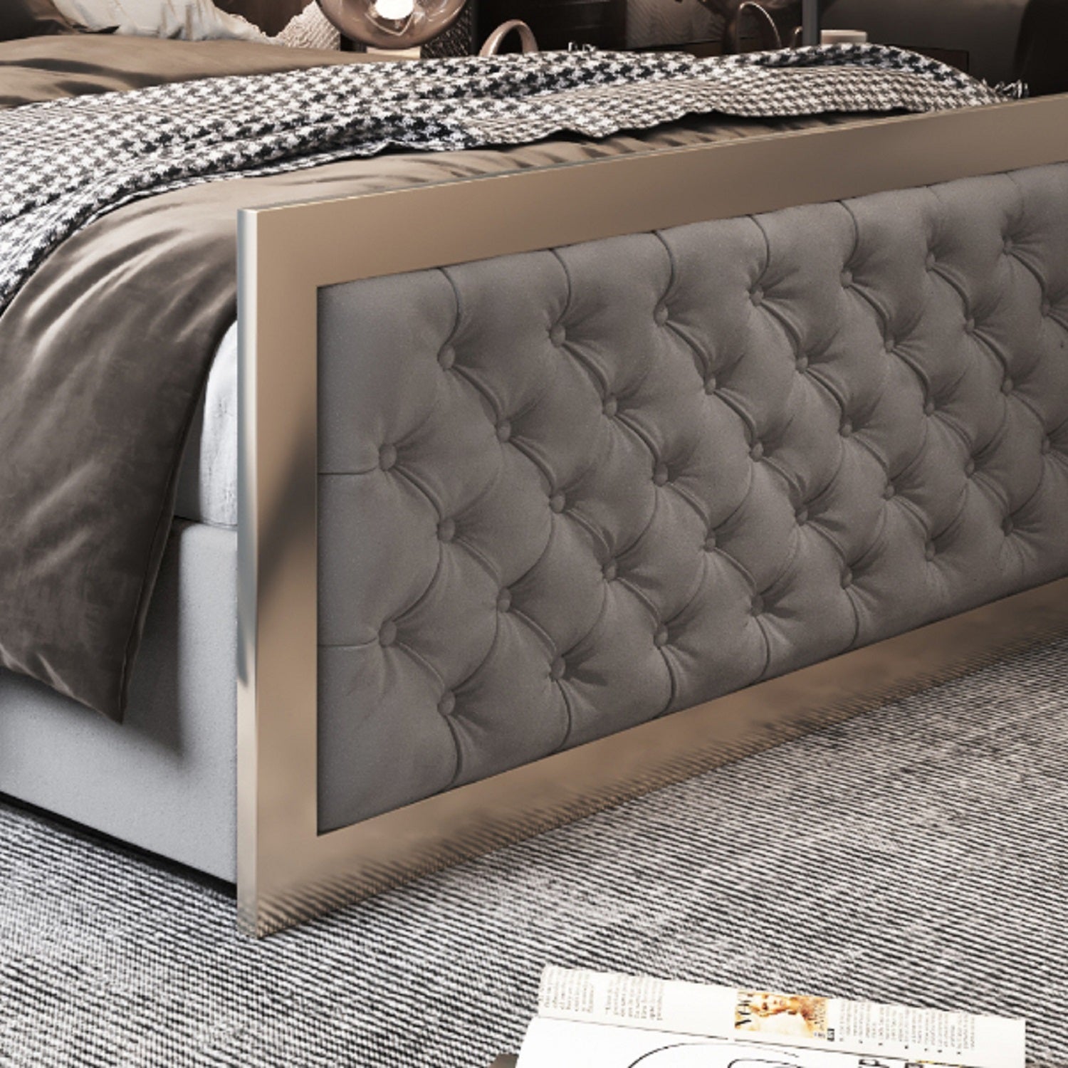 Letisha Upholstered Soft Velvet Metal Bed Frame