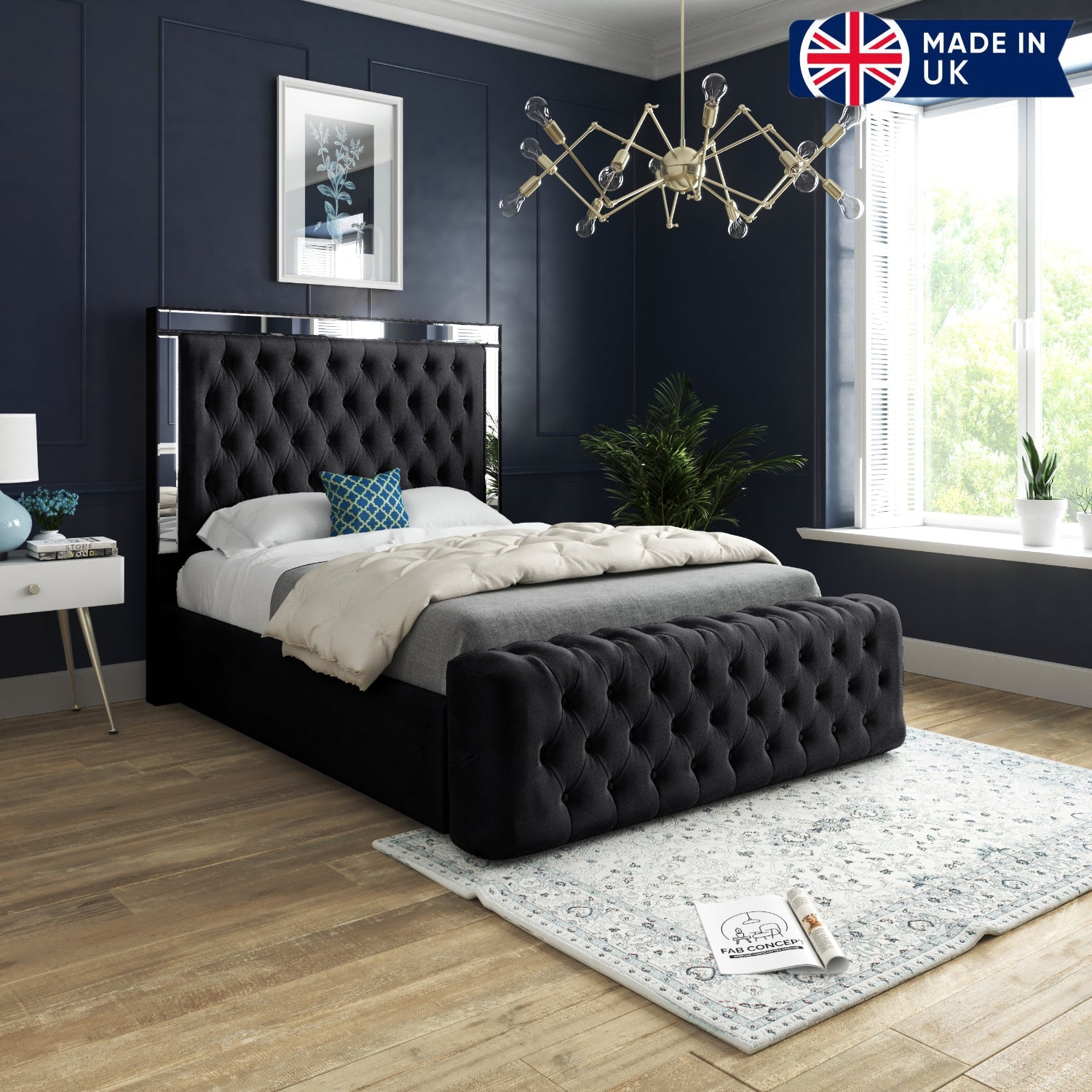 Bevers Mirror Upholstered Soft Velvet Bed Frame