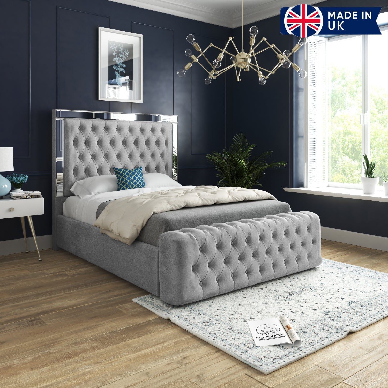 Bevers Mirror Upholstered Soft Velvet Bed Frame