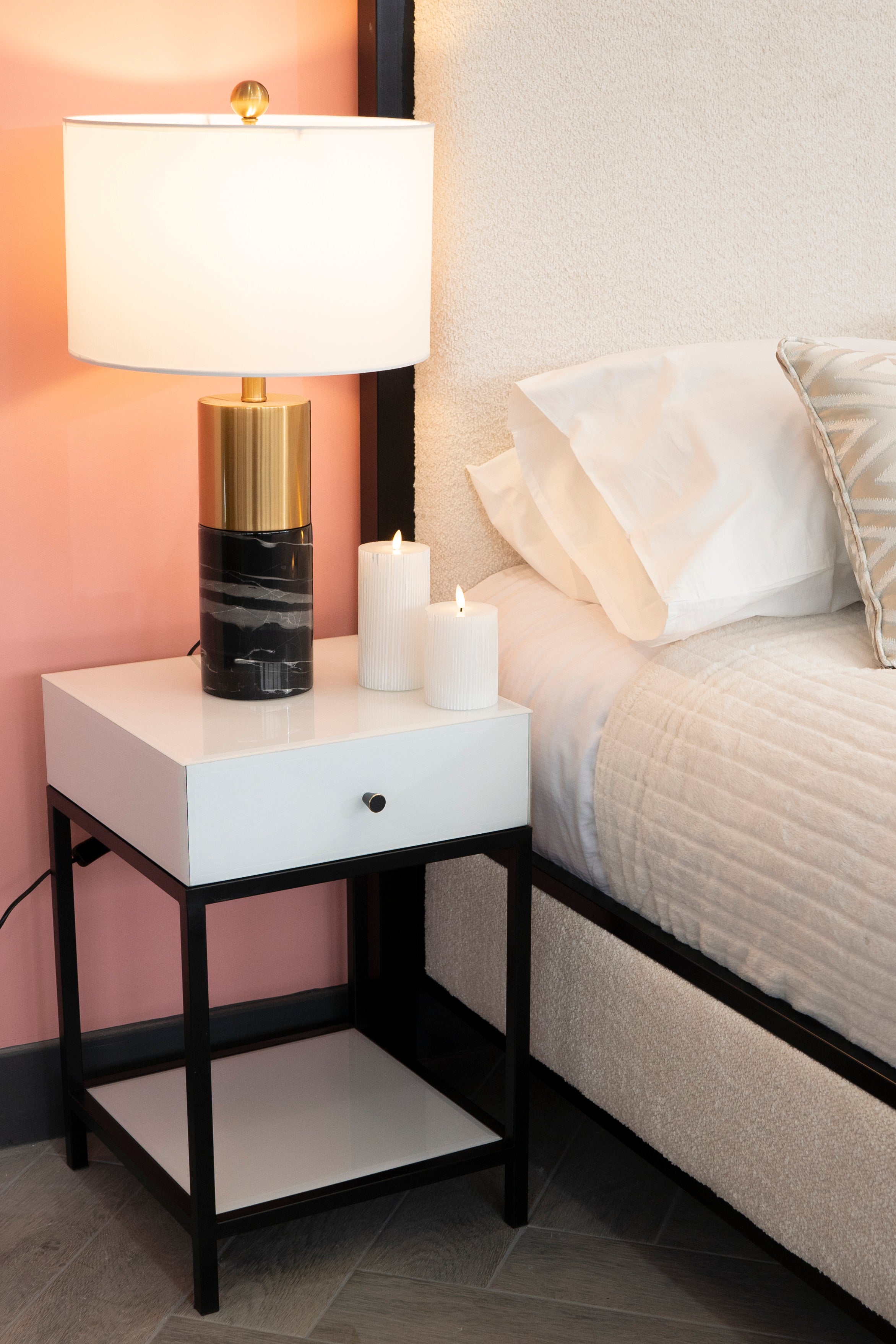 Monochrome White & Black Bedside Table