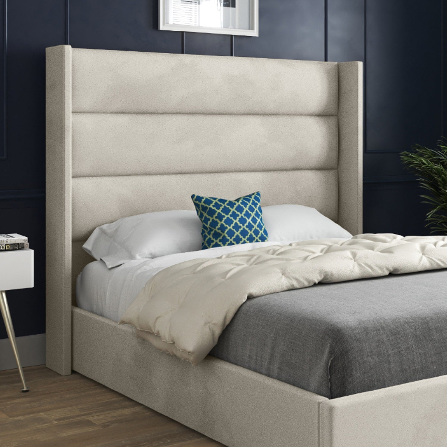 Magellan Straight Winged Upholstered Soft Velvet Bed Frame