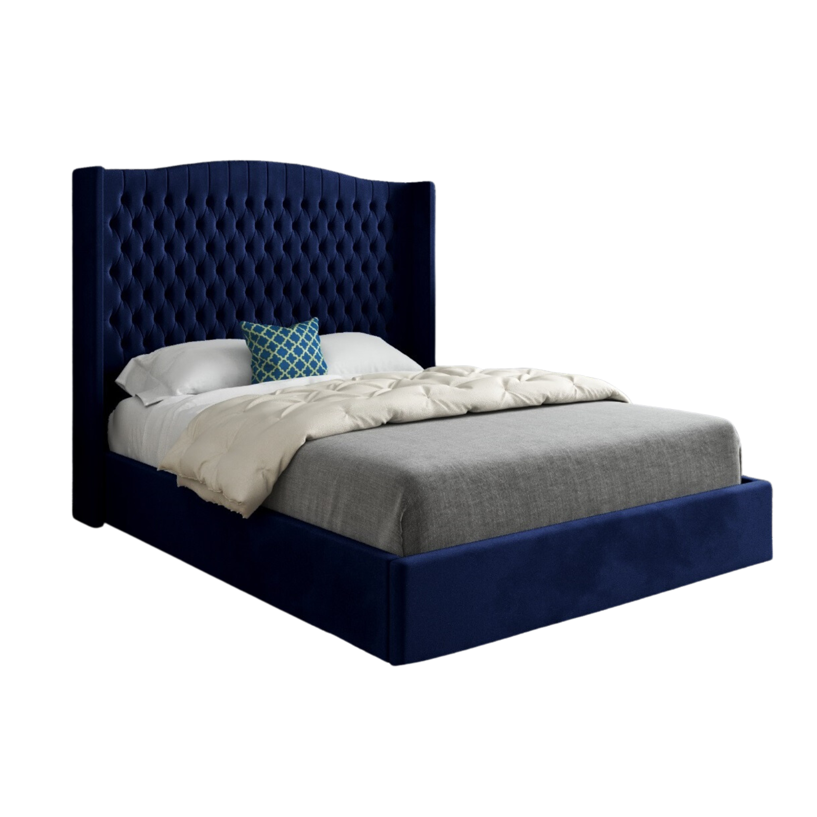 Deiondre Curved Top Winged Upholstered Soft Velvet Bed Frame