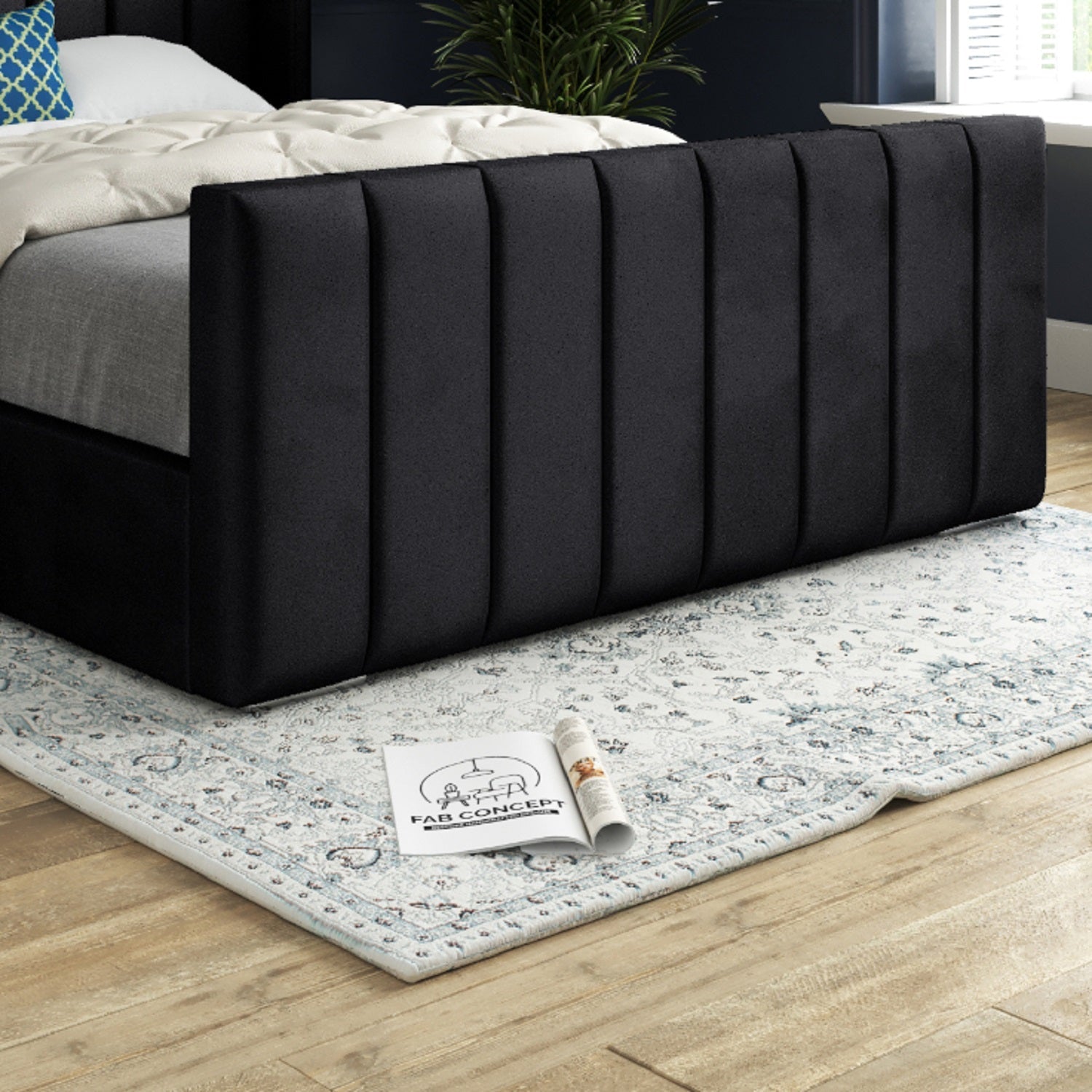 Middletown Straight Winged Upholstered Soft Velvet Bed Frame