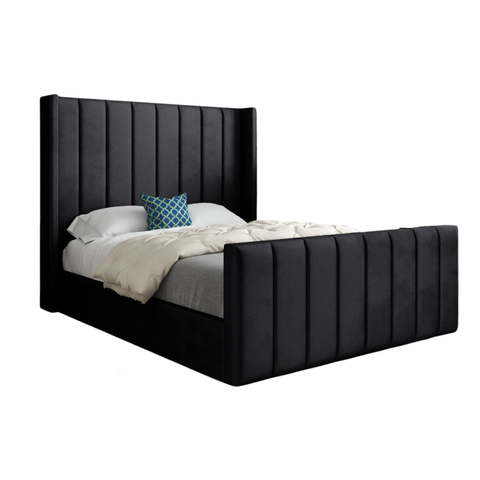 Middletown Straight Winged Upholstered Soft Velvet Bed Frame