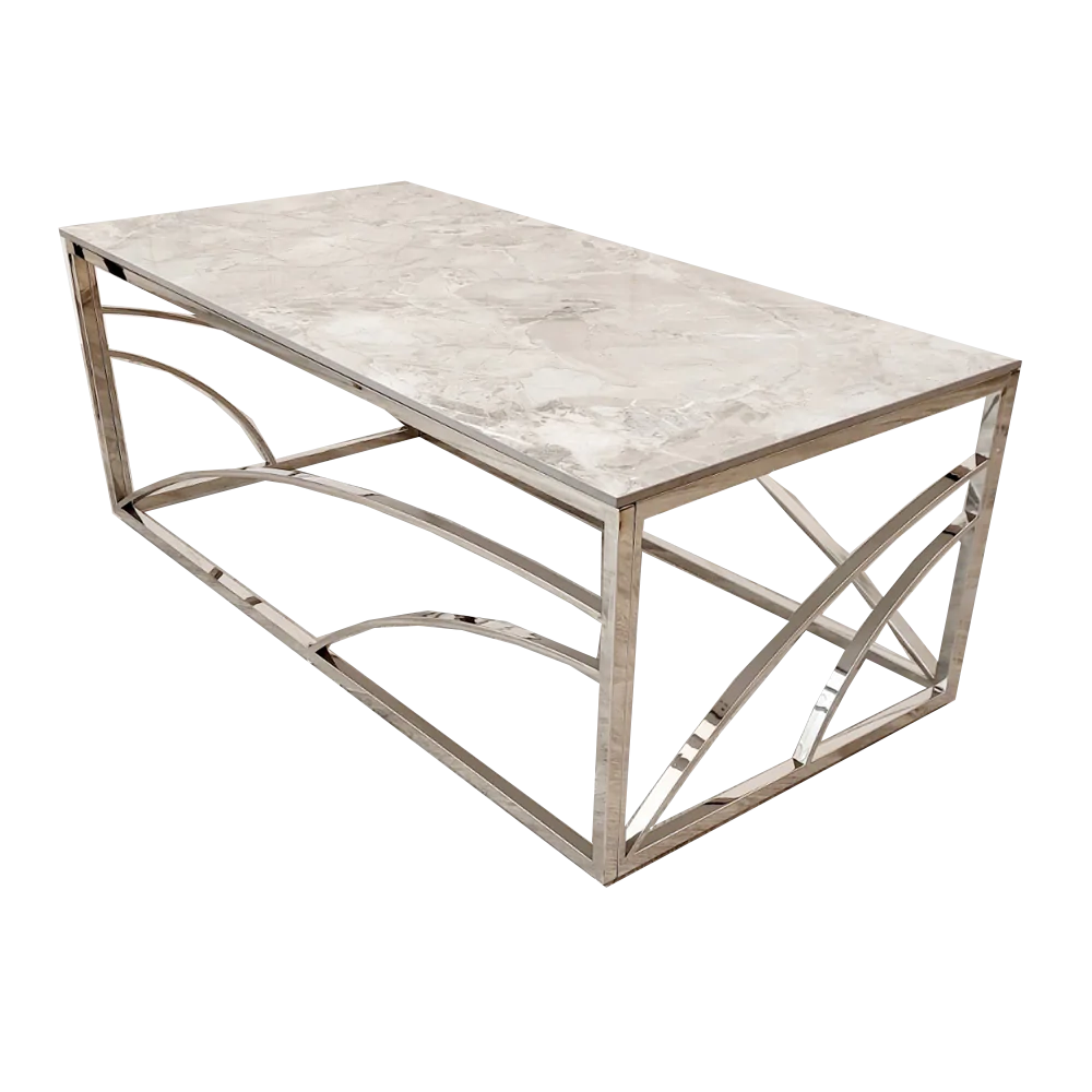 Stella Chrome Coffee Table with Stomach Ash Grey Sintered Top