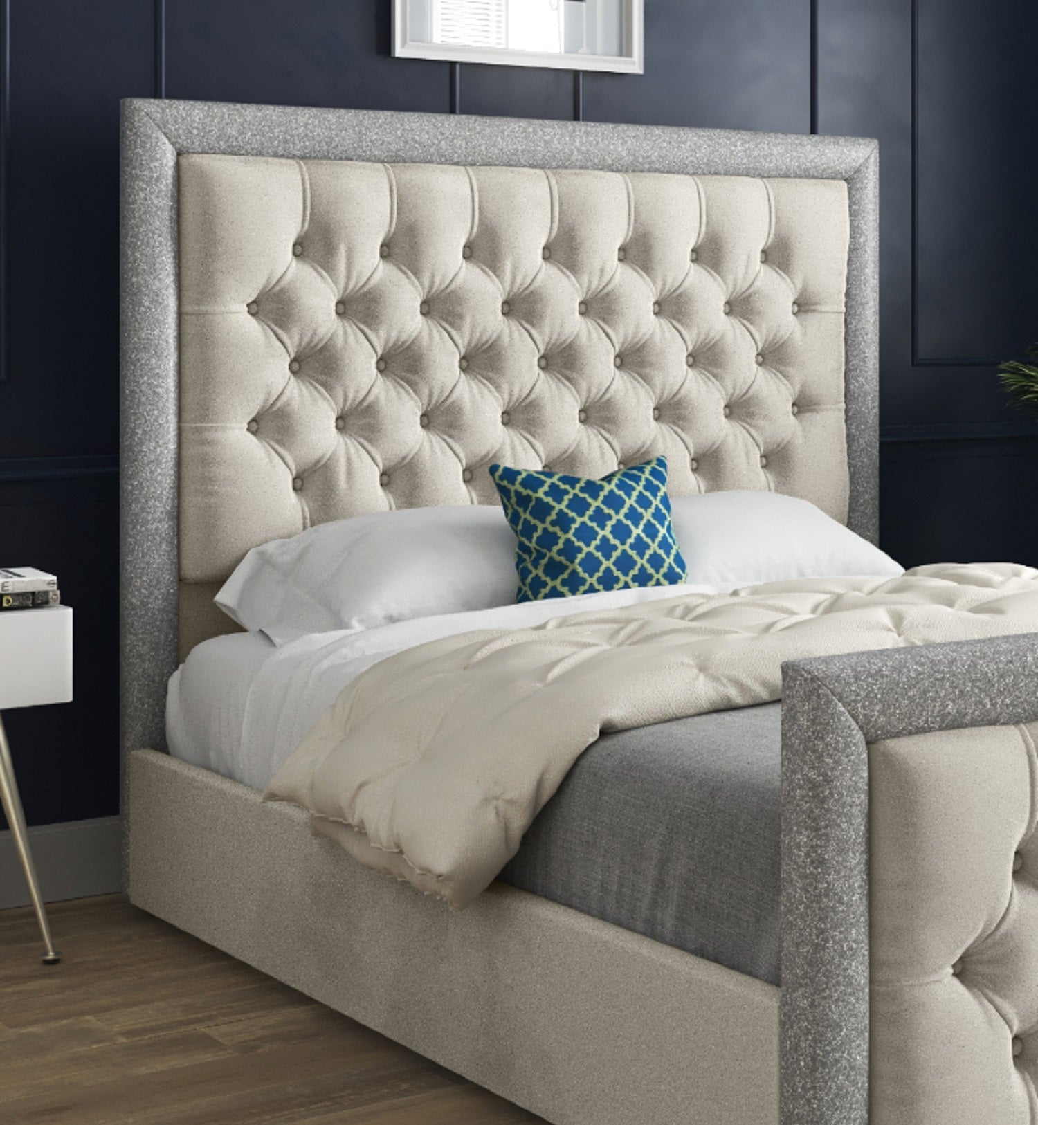 Hessie Glitter Border Upholstered Soft Velvet Bed Frame