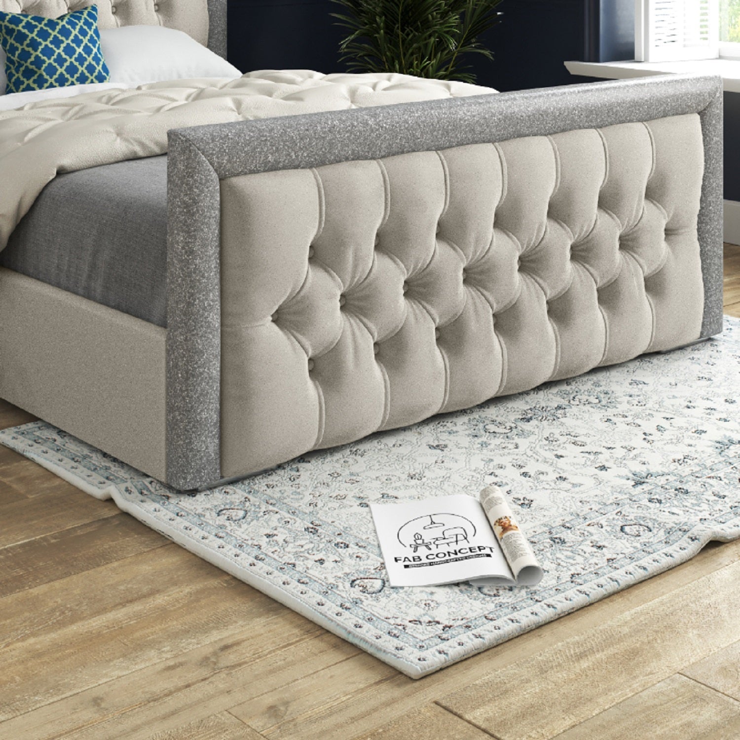 Hessie Glitter Border Upholstered Soft Velvet Bed Frame