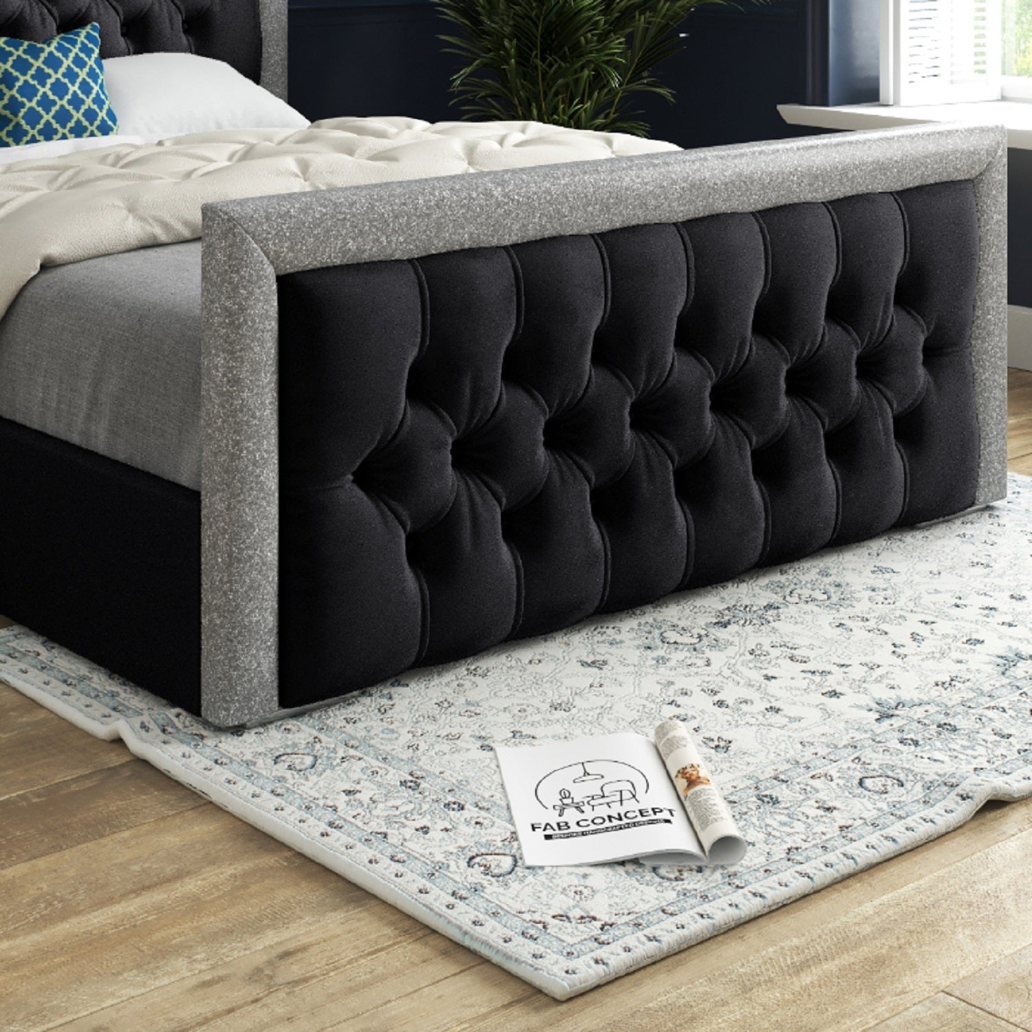 Hessie Glitter Border Upholstered Soft Velvet Bed Frame