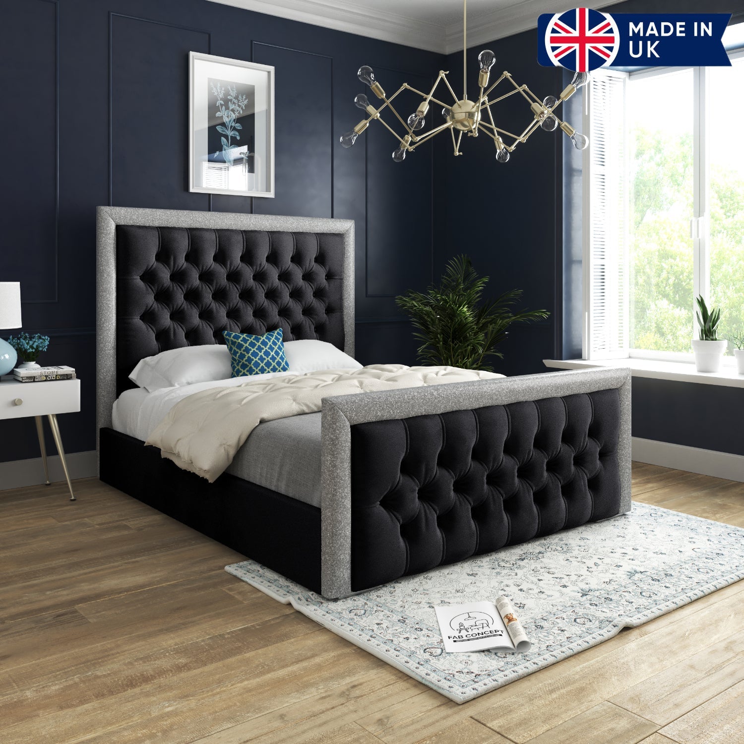 Hessie Glitter Border Upholstered Soft Velvet Bed Frame
