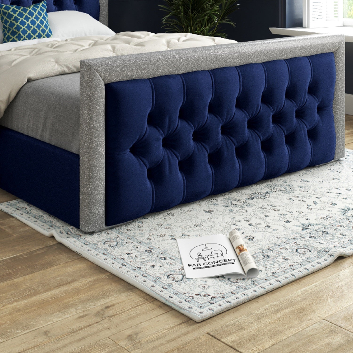 Hessie Glitter Border Upholstered Soft Velvet Bed Frame