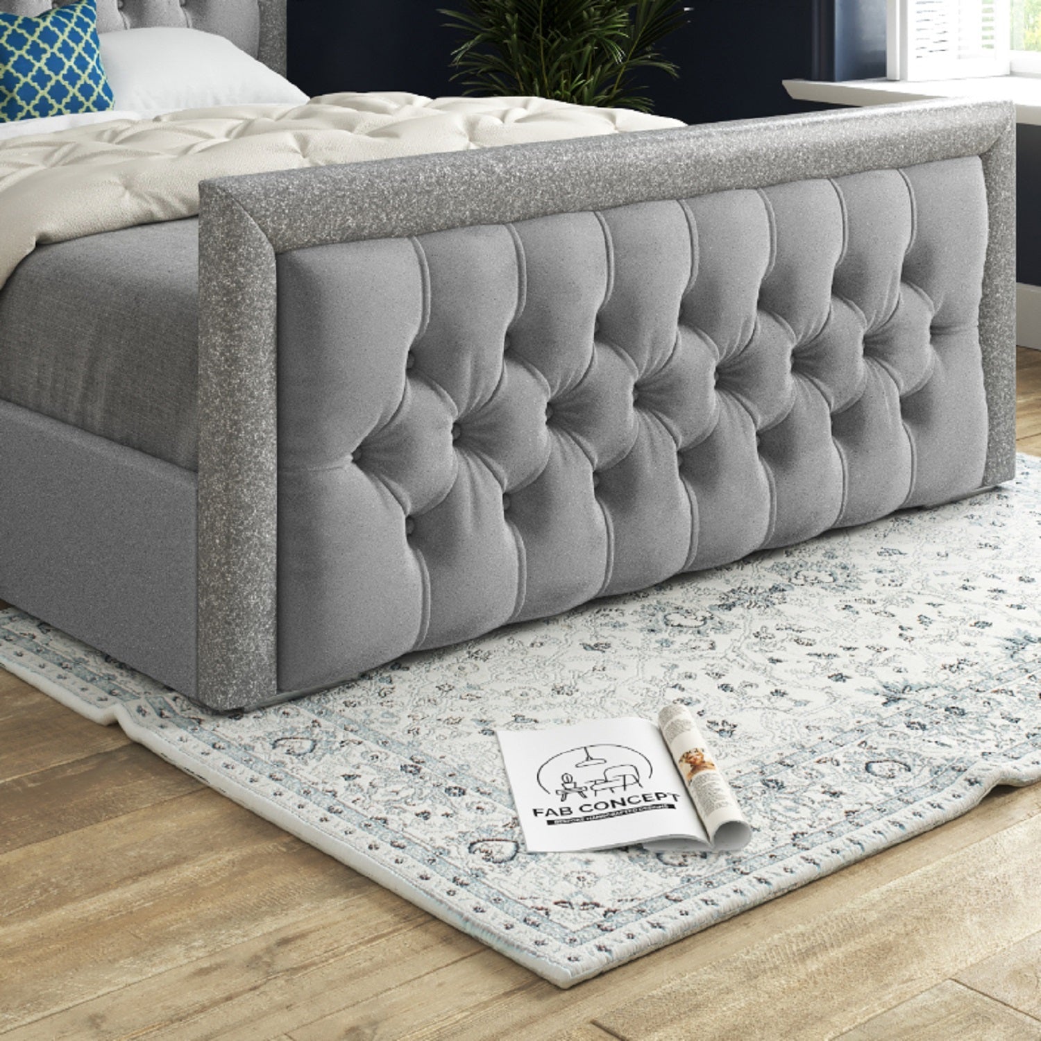 Hessie Glitter Border Upholstered Soft Velvet Bed Frame